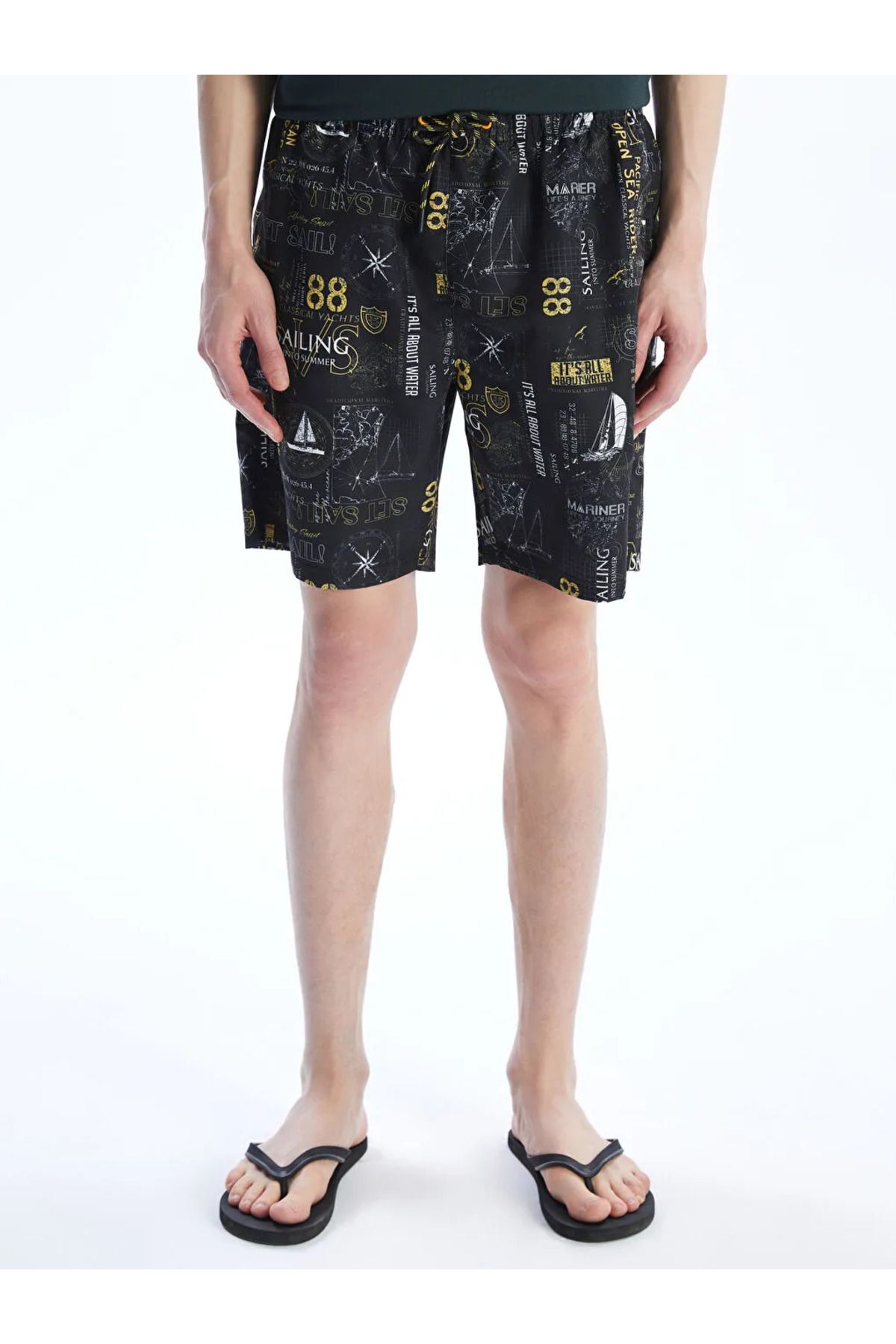 LC Waikiki-Lcw Swimwear Anthracite Knee Length Patterned Men's Swim Shorts 2
