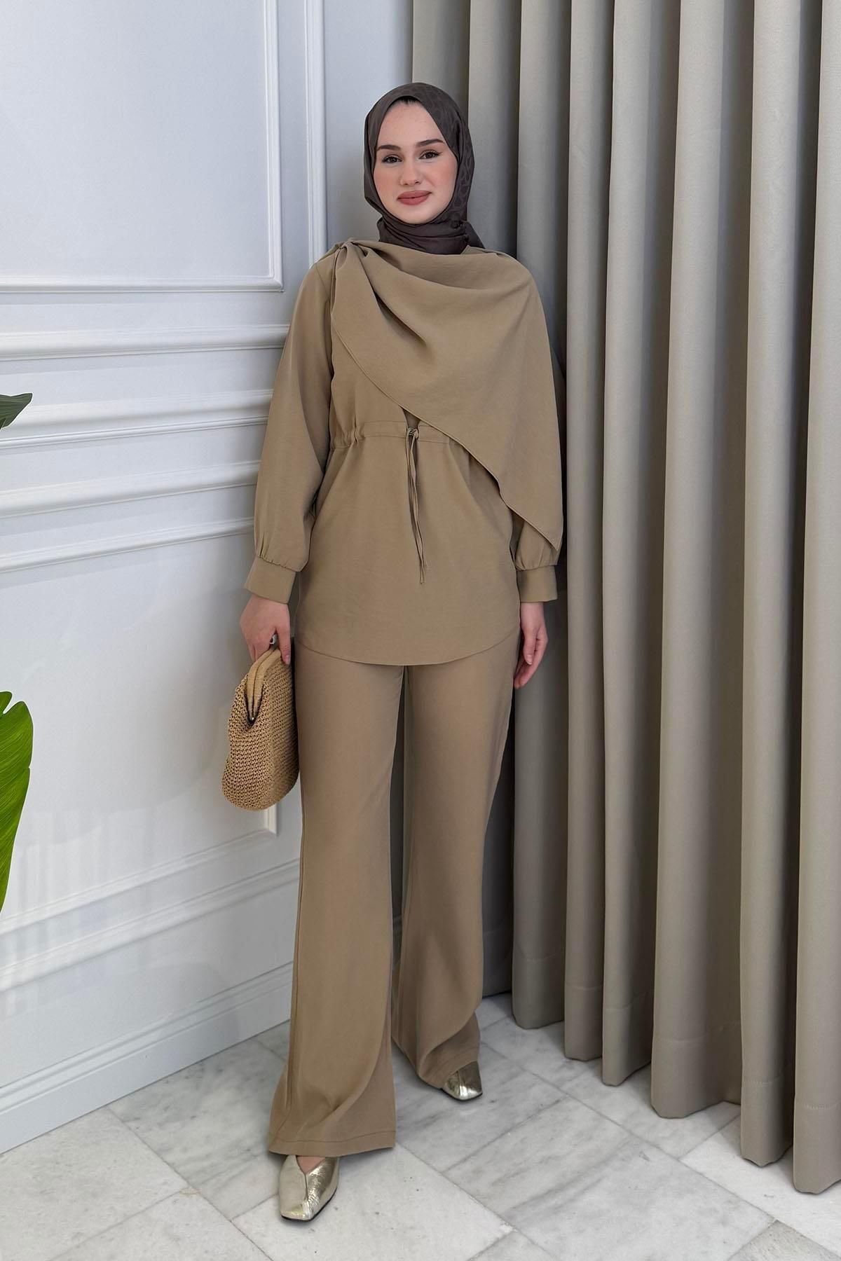 Beige Store Şal Detaylı Pantolon Takım Vizon