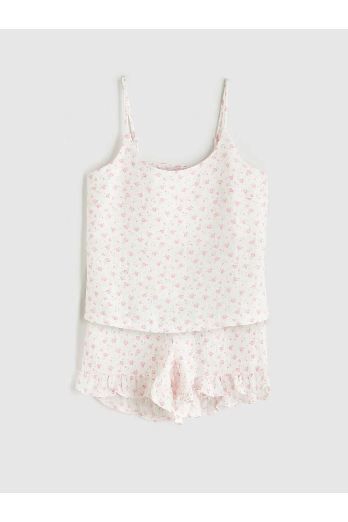 LC Waikiki LCW DREAM Pembe U Yaka Çiçekli Askılı Kadın Şortlu Pijama Takımı