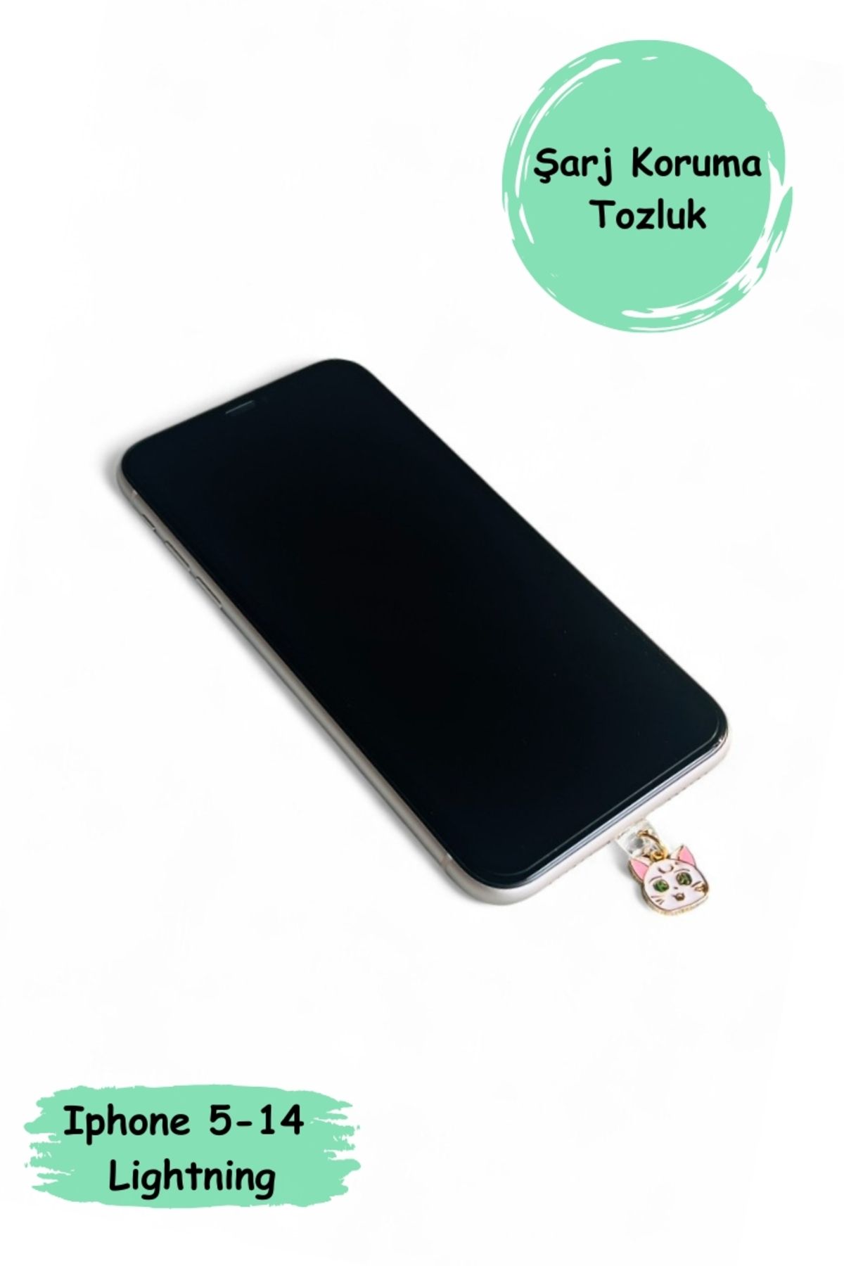 birikiyedi Iphone 5-14 Lightning Metal Figürlü Telefon Şarj Portu/Toz Tıpası /Toz Tıkacı/Charm/Tozluk/Kedi