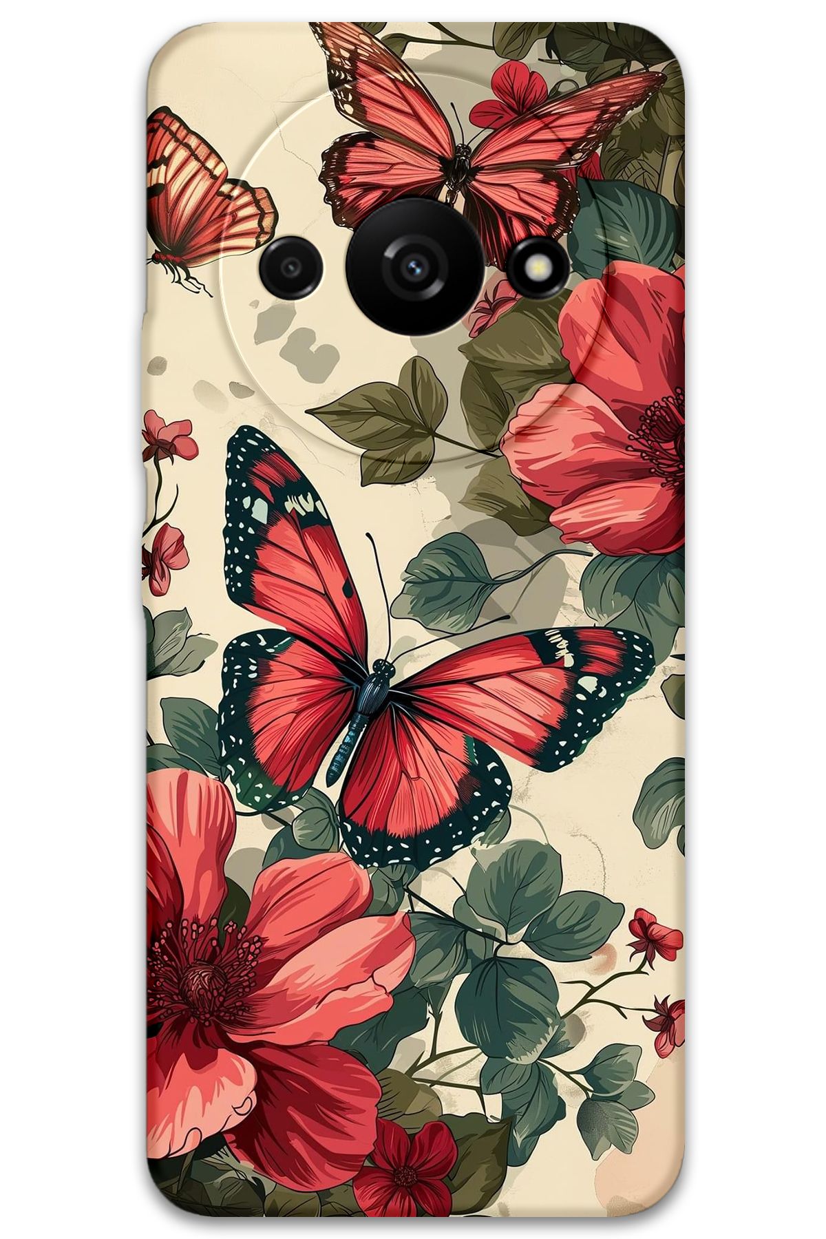 Gramaphone Xiaomi Redmi A3 Uyumlu Kelebek Desenli Telefon Kılıfı + Ekran Koruyucu - 5795