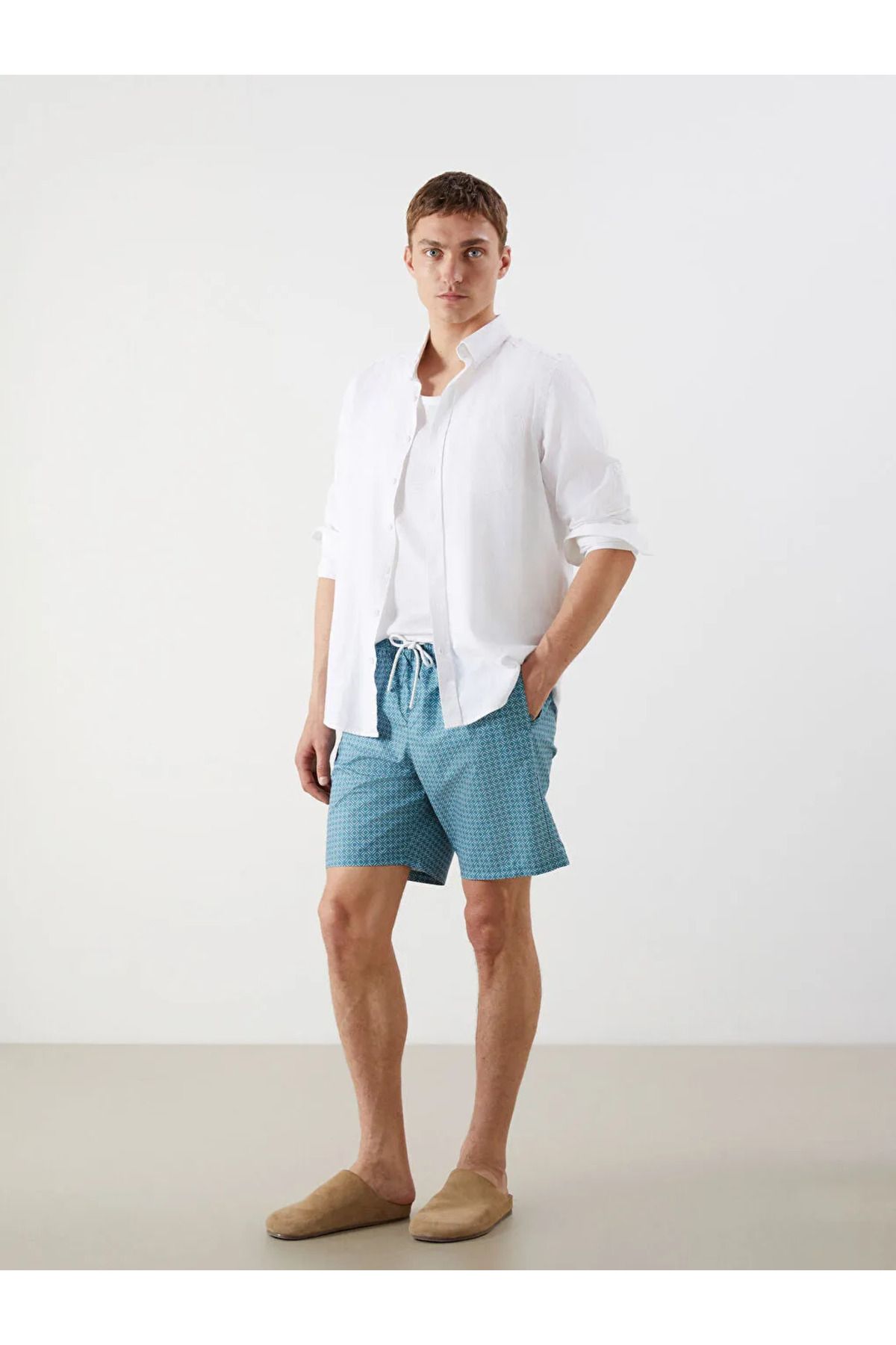 LC Waikiki LCW SWIMWEAR Turkuaz Kısa Boy Desenli Erkek Deniz Şortu