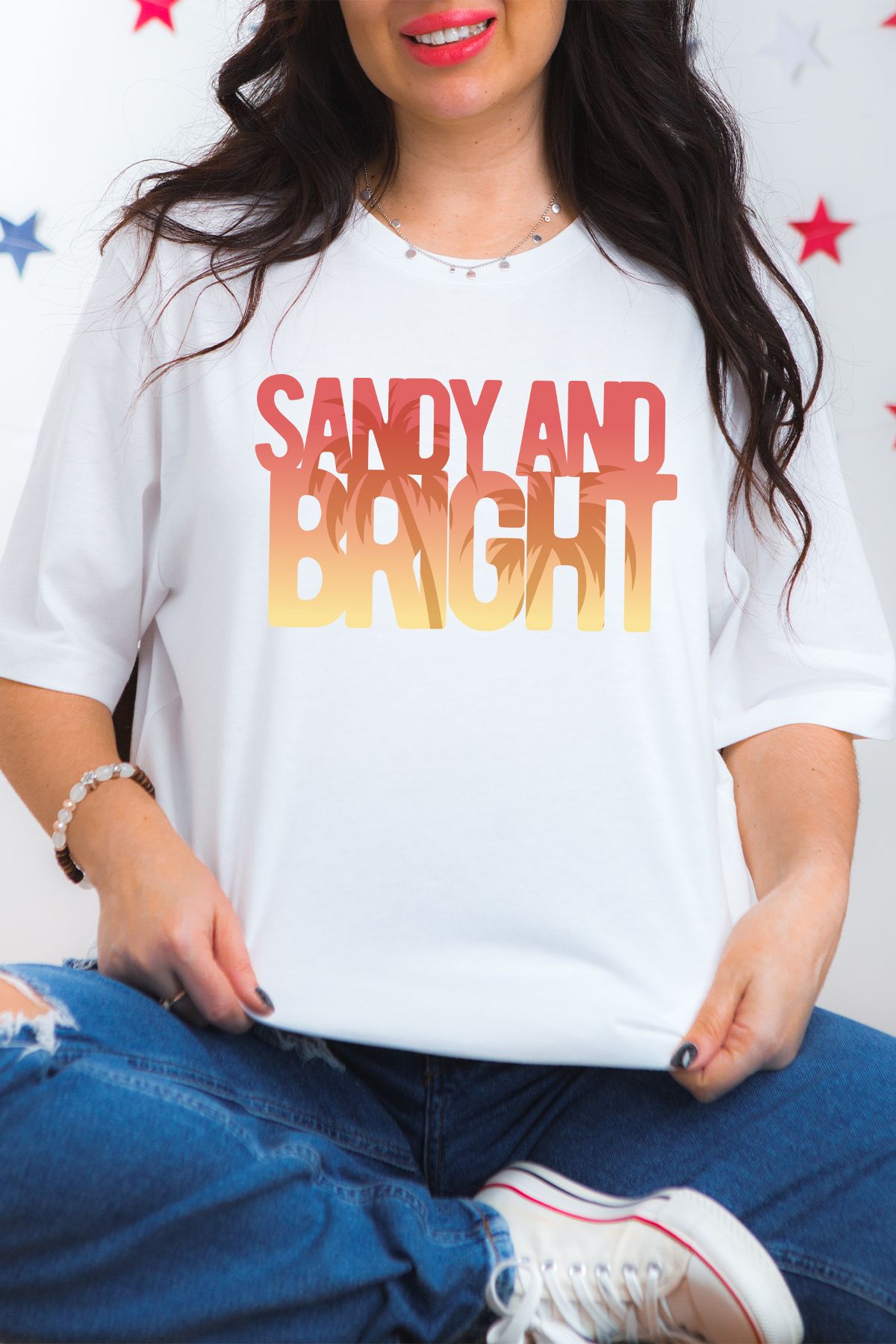 uniqwo Unisex Sandy Bright Yaz Temalı %100 Pamuk Premium Regular Beyaz T-Shirt