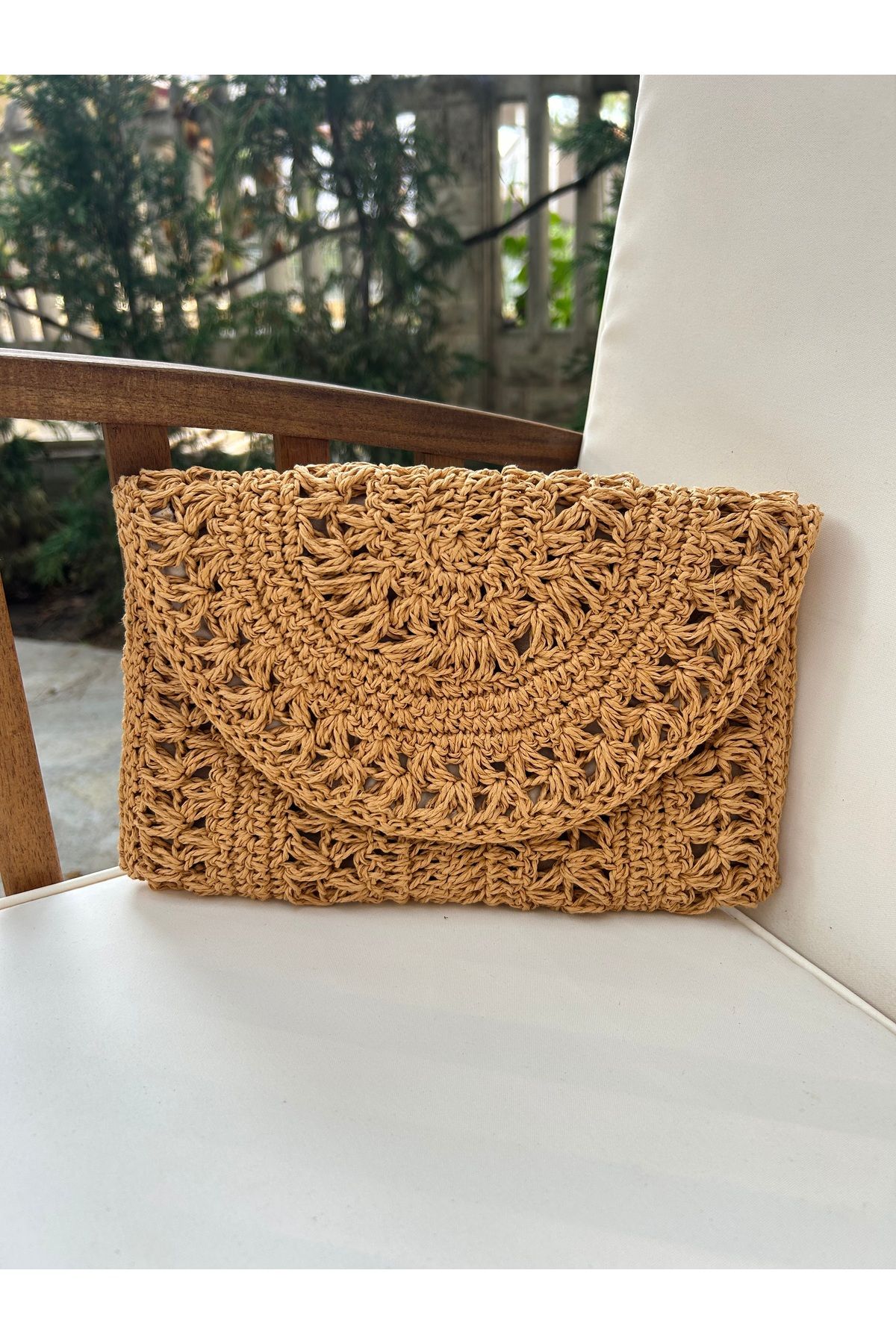 NapaDesignArt El Örgü Burslu Şık El Çantası / Yazlık Hasır El Çantası / Clutch Bej Çanta