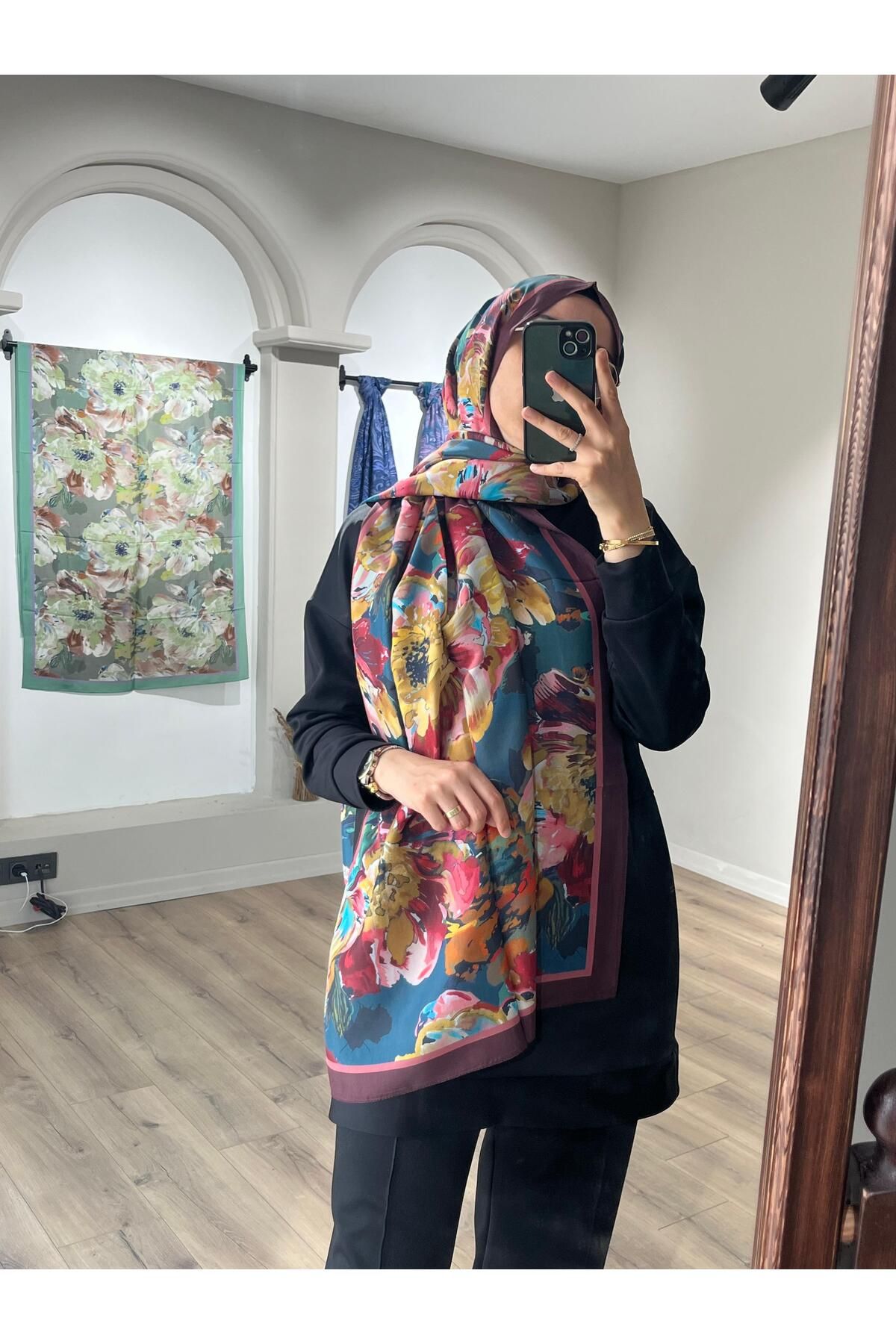 Merwiss Sunrise Çiçek Desen Şal - Mürdüm