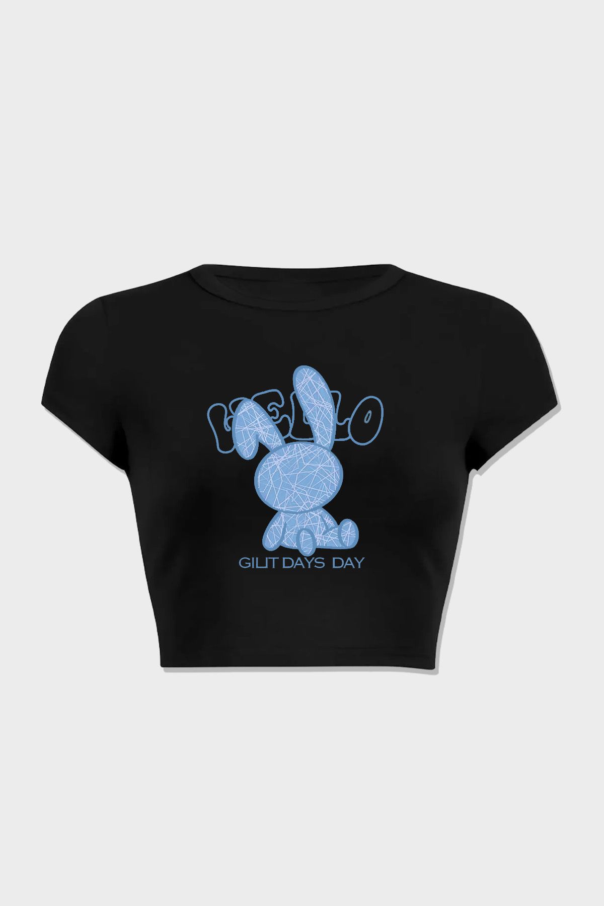3 ROPE Blue Rabbit %100 Pamuk Crop T-Shirt Bluz