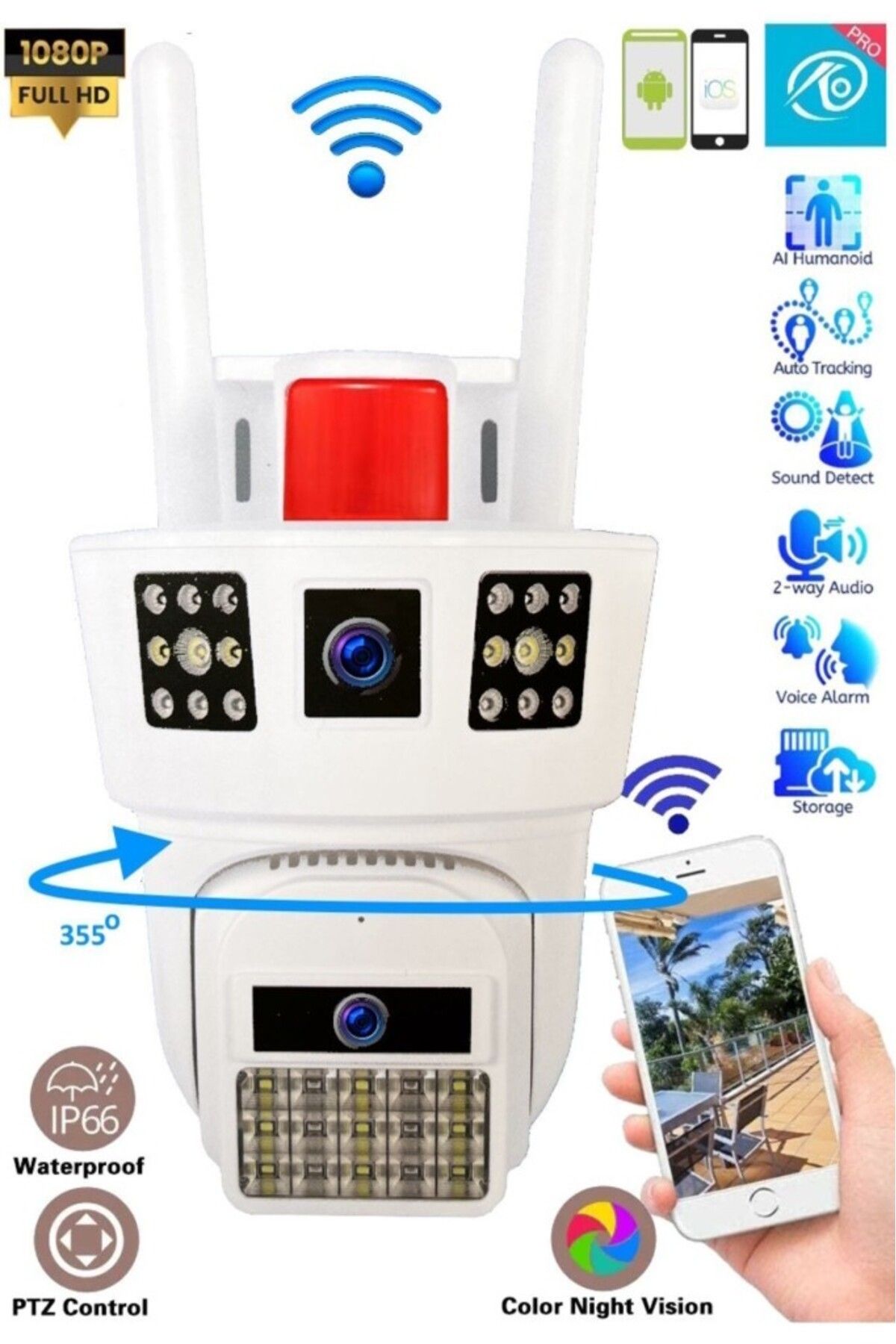 Aydoganticaret44 ÜÇ Lensli Hareketli Wi-Fi Akıllı Ip Güvenlik Kamerası Hd Türkçe (CEKAVE)