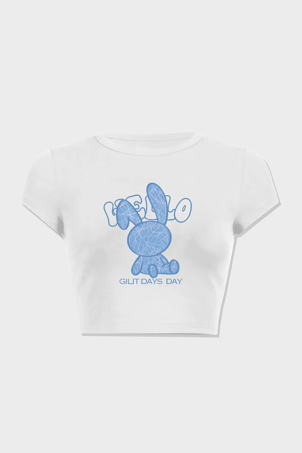 3 ROPE Blue Rabbit %100 Pamuk Crop T-Shirt Bluz
