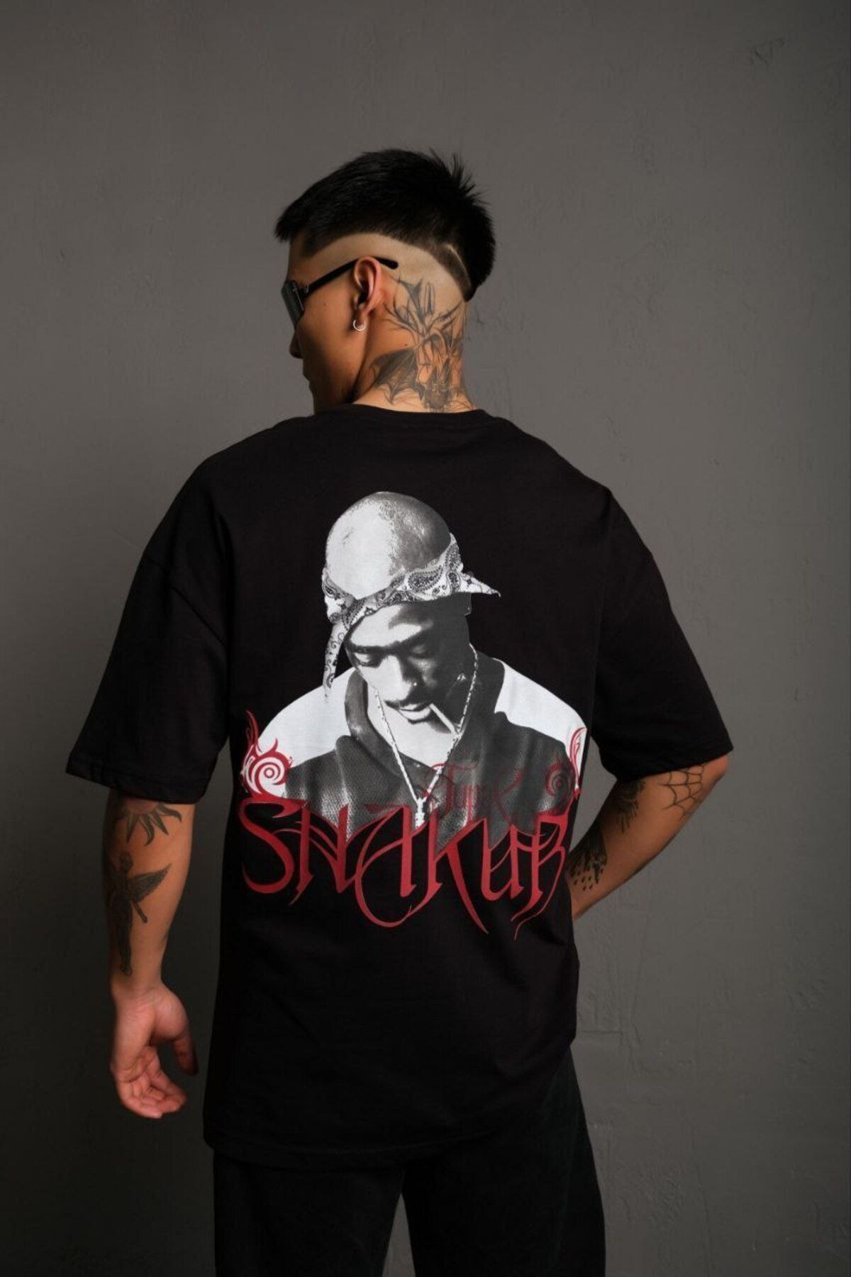 AURA Baskılı Oversize Bisiklet Yaka Unisex T-Shirt