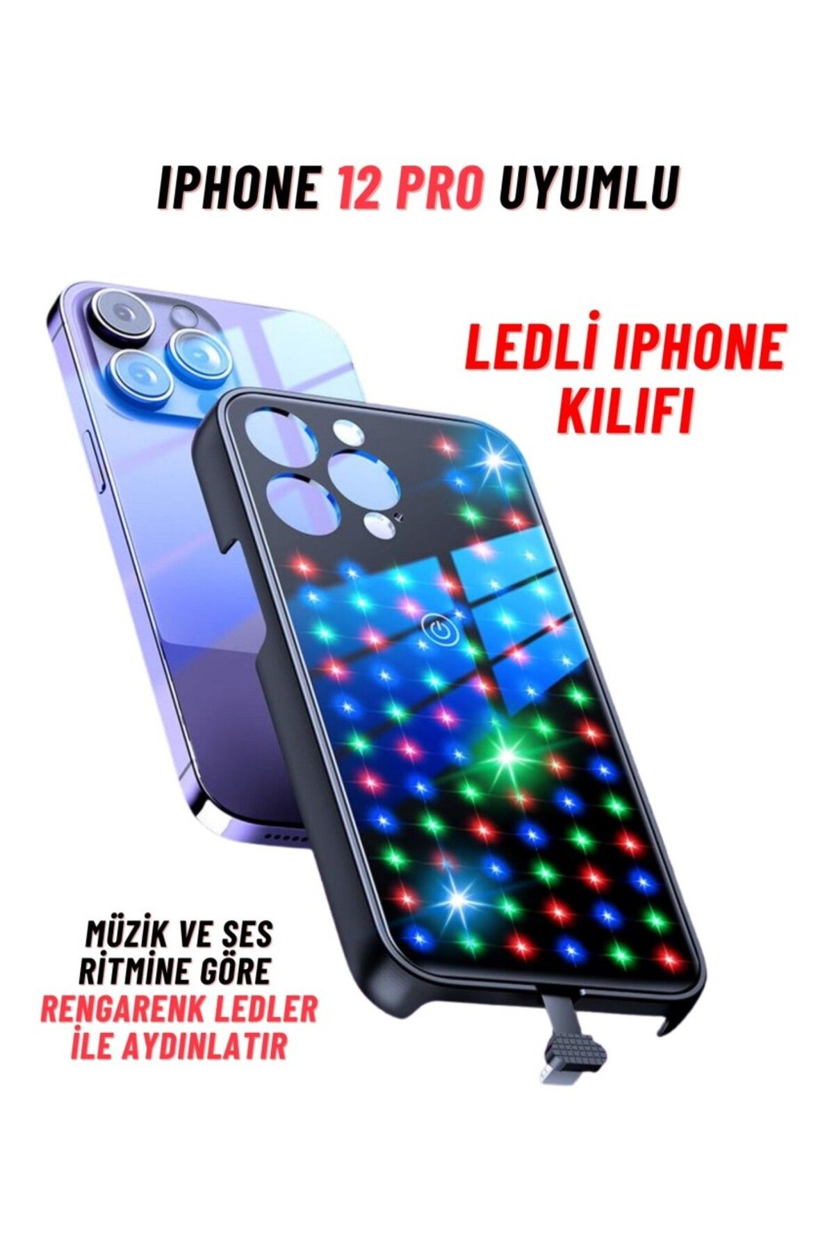 Aydoganticaret44 Apple Iphone 12 Pro Uyumlu Rgb LED Işıklı Siyah Telefon Kılıfı