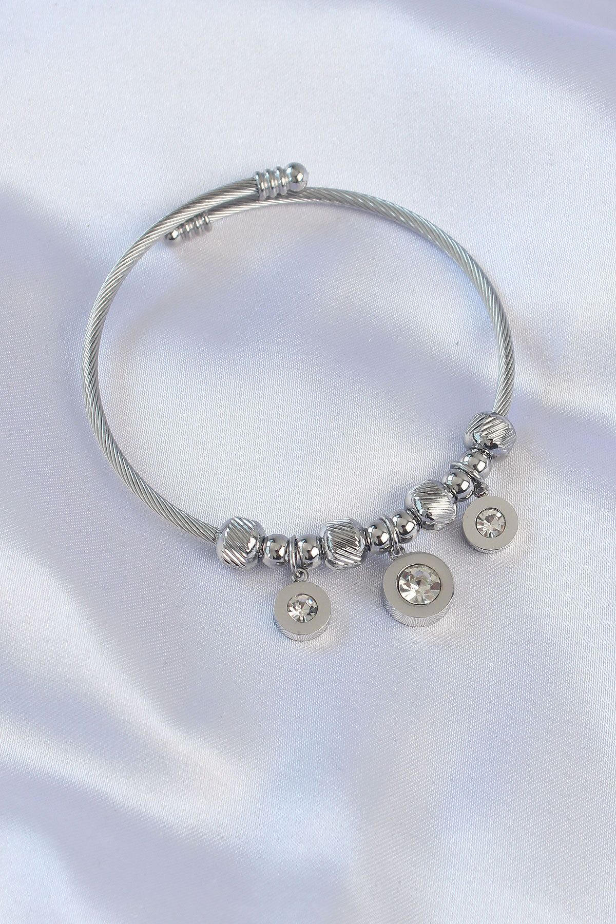 Kanonik Education 316L Çelik Gümüş Renk Zirkon Taşlı Model Charm Bileklik - TJ-BB6090