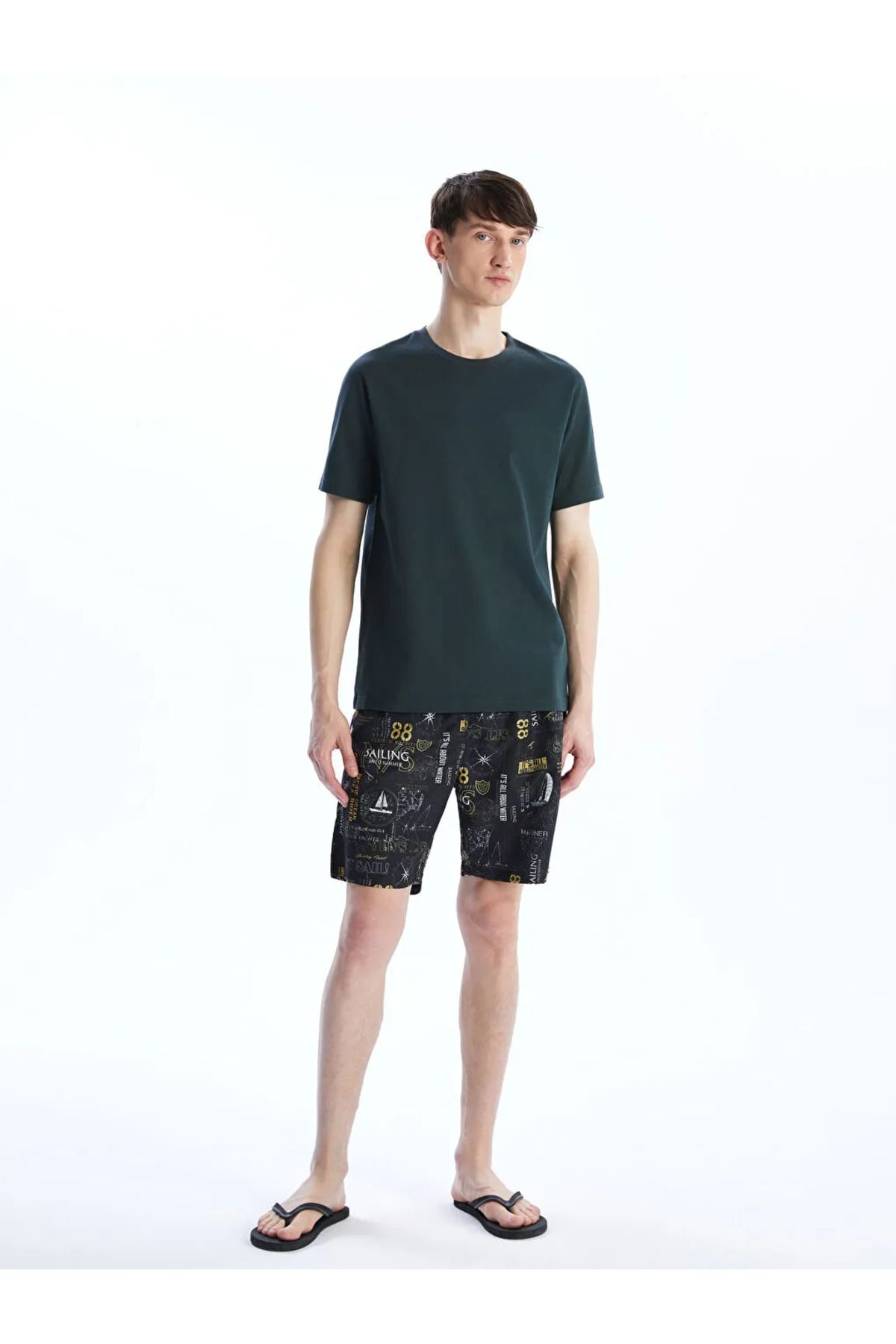 LC Waikiki LCW SWIMWEAR Antrasit Diz Hizası Boy Desenli Erkek Deniz Şortu