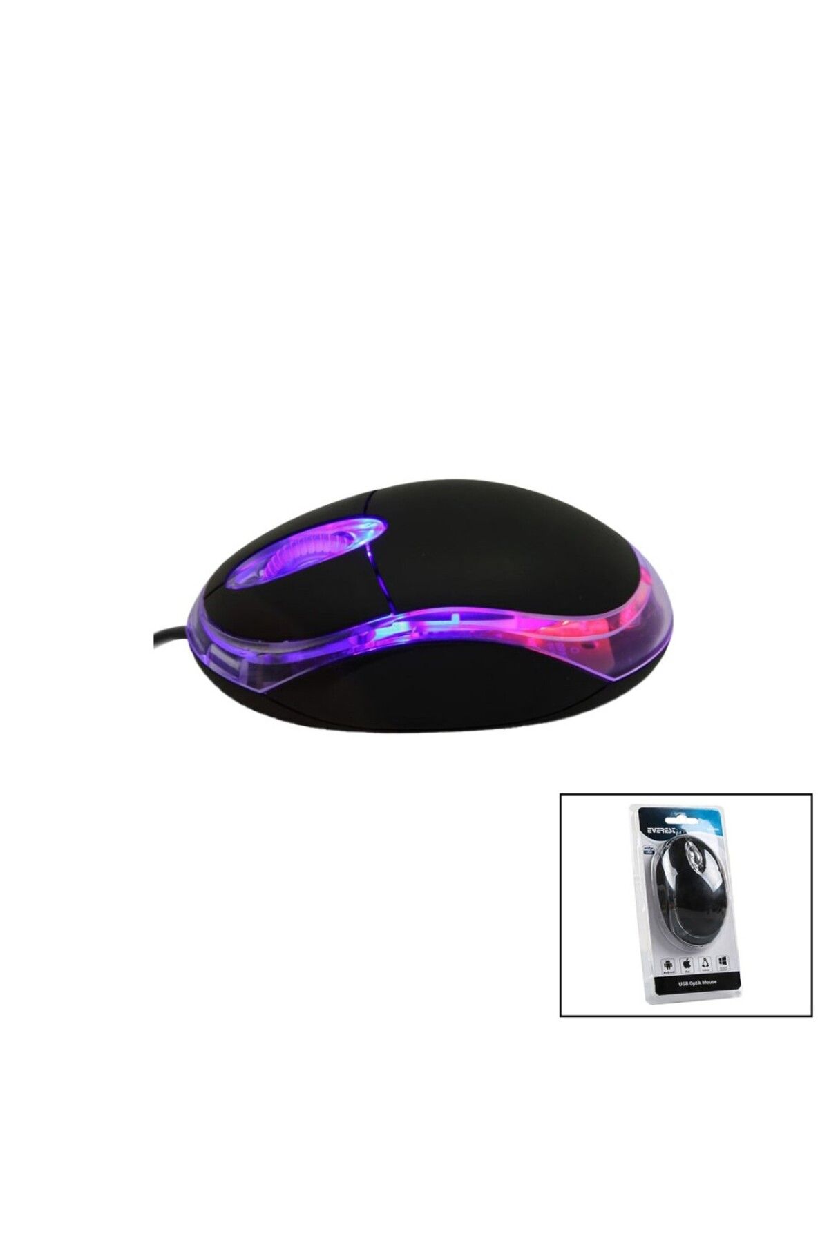 Aydoganticaret44 KM-6809 KABLOLU USB - IŞIKLI SİYAH OPTİK MOUSE 1200 DPI VAKUMLU AMBALA