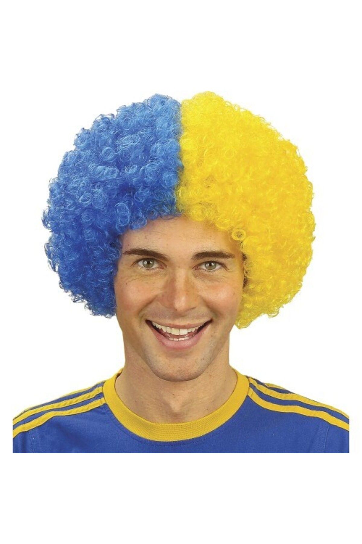 Myvora Sarı Lacivert Kıvırcık Afro Bonus Taraftar Peruğu