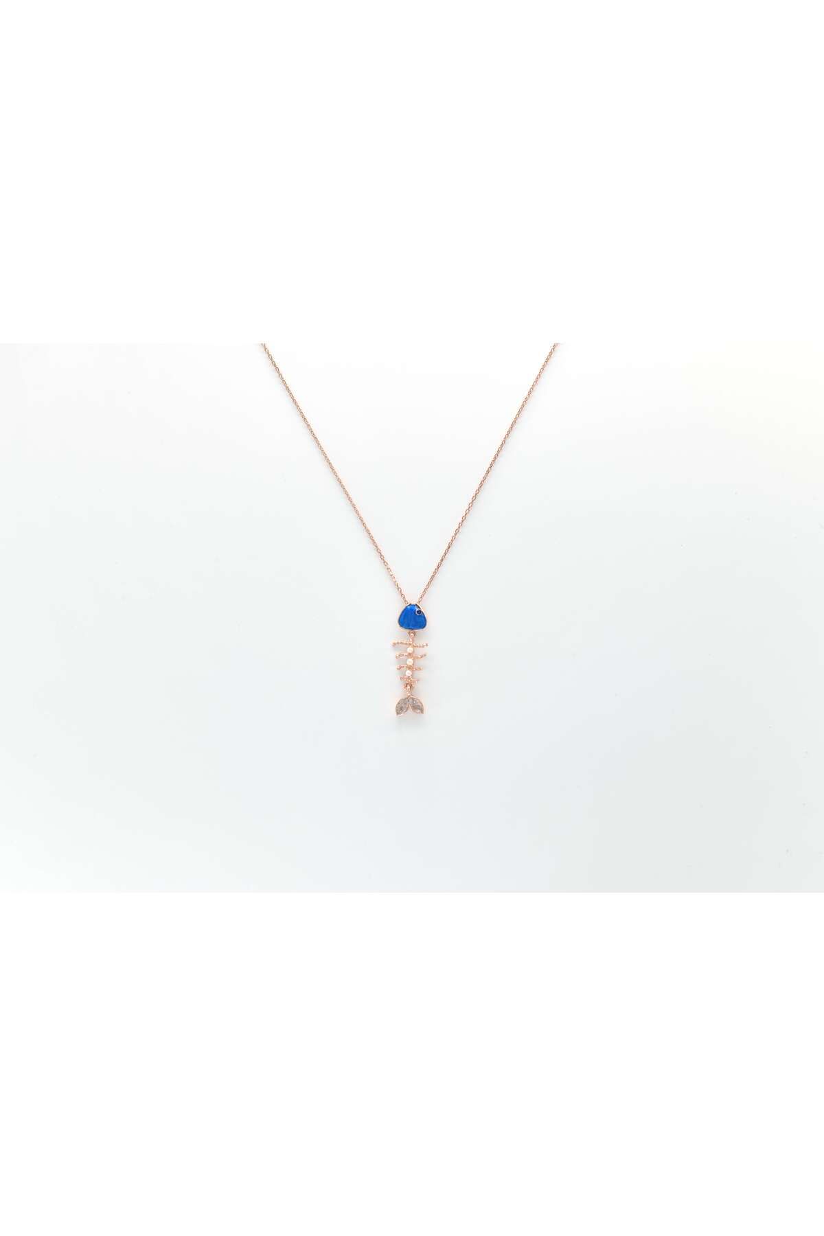 Ocean Silver & Jewelry Kristal Kuvars Taşlı Mine Kılçık Balık Gümüş Kolye