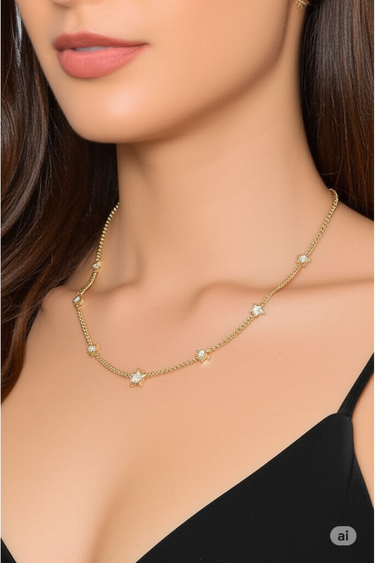 FIRSATIMO Shesra Yıldız Kolye Sarı 50 Cm Vıp Serisi 14 K-10607