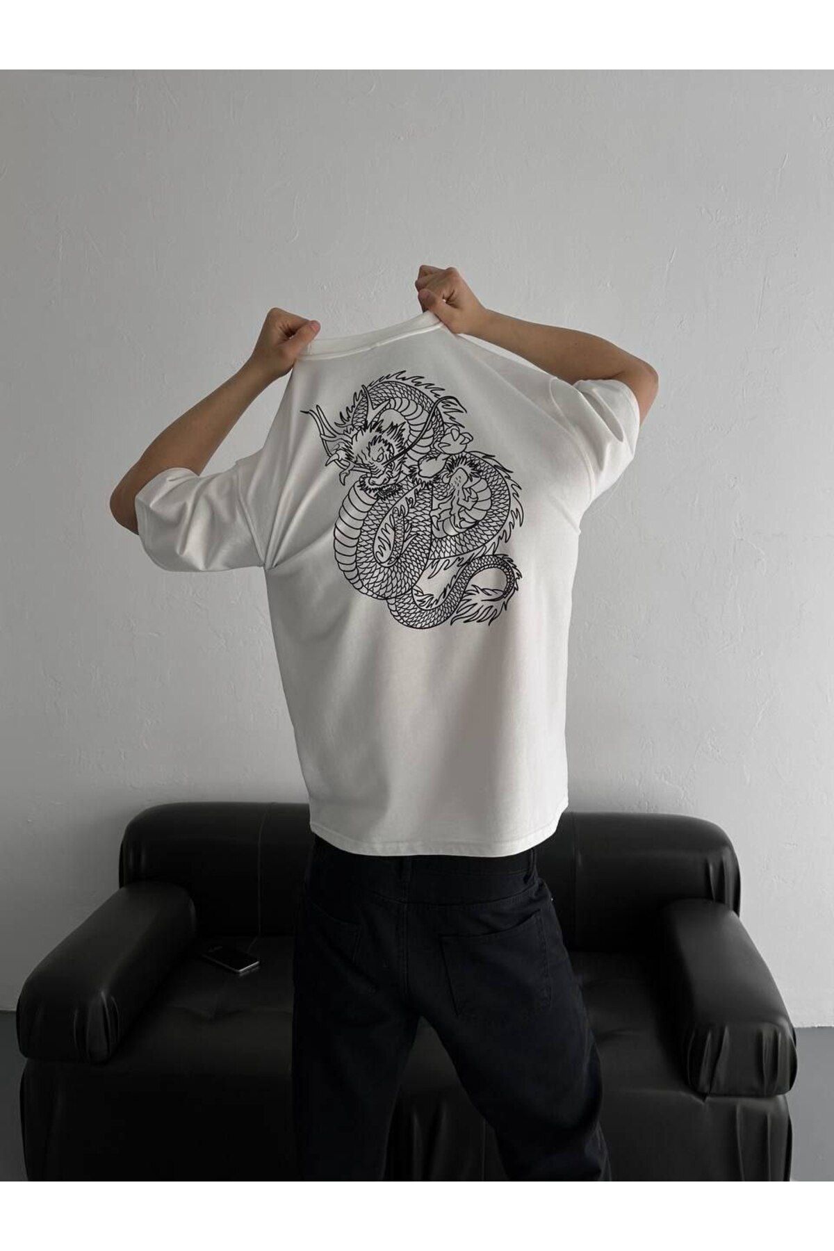 AURA Baskılı Oversize Bisiklet Yaka Unisex T-Shirt