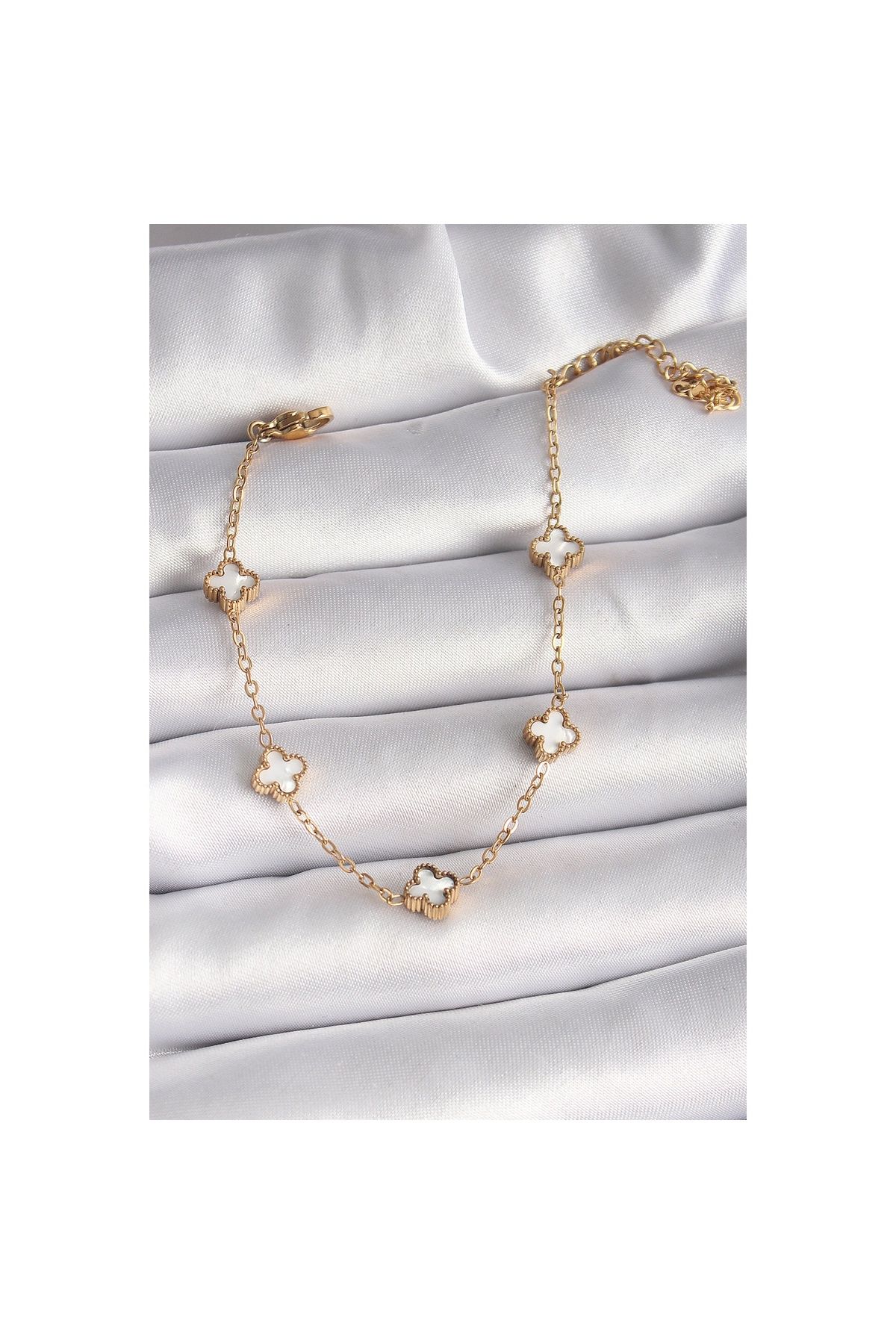 Ayder Timya 316l Çelik Gold Renk Beyaz Baby Boy Yonca Model Kadın Bileklik - Tj-bb6476