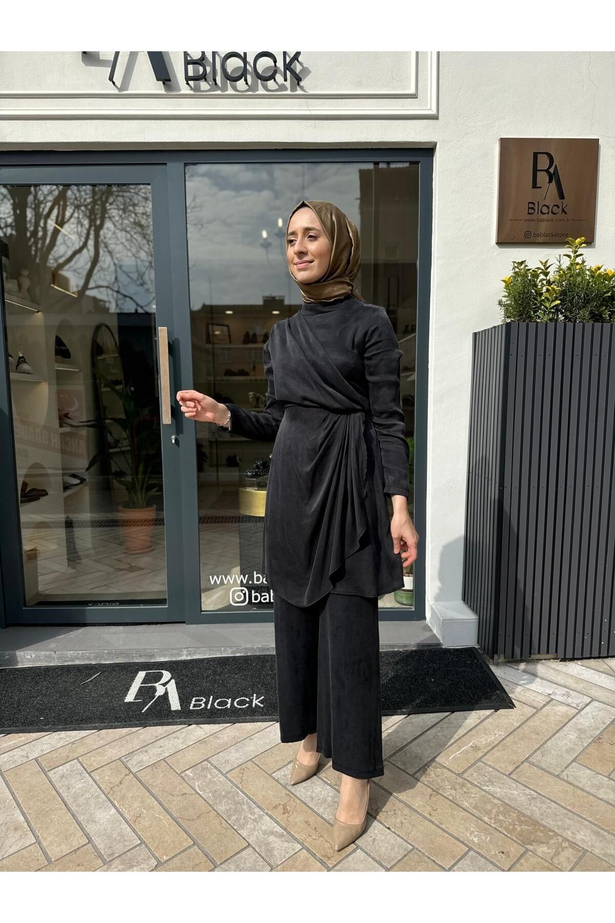 Almarwah Black Yaka Detaylı Kadın Takım Siyah