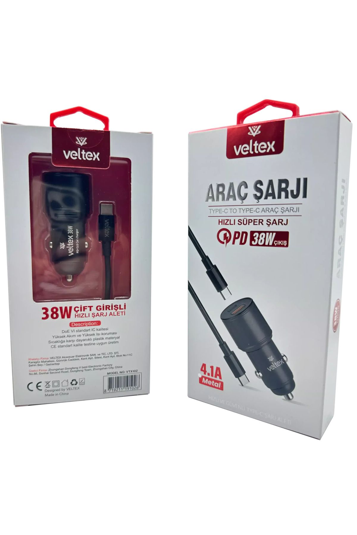 onlinebutik 4.1A 38W PD To TYPE-C Metal Araç Şarj Aleti Veltex VTX102
