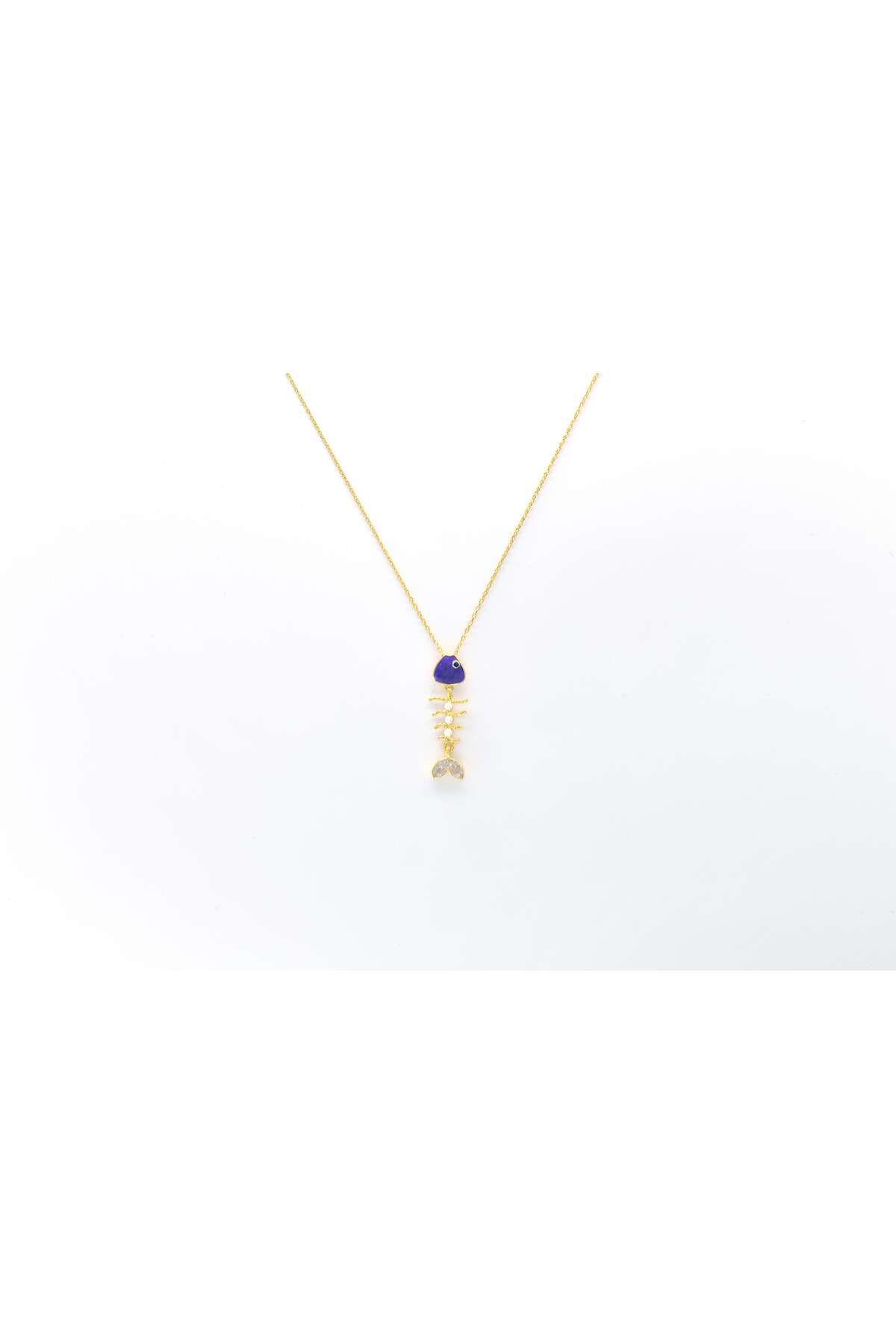 Ocean Silver & Jewelry Kristal Kuvars Taşlı Mine Kılçık Balık Gümüş Kolye