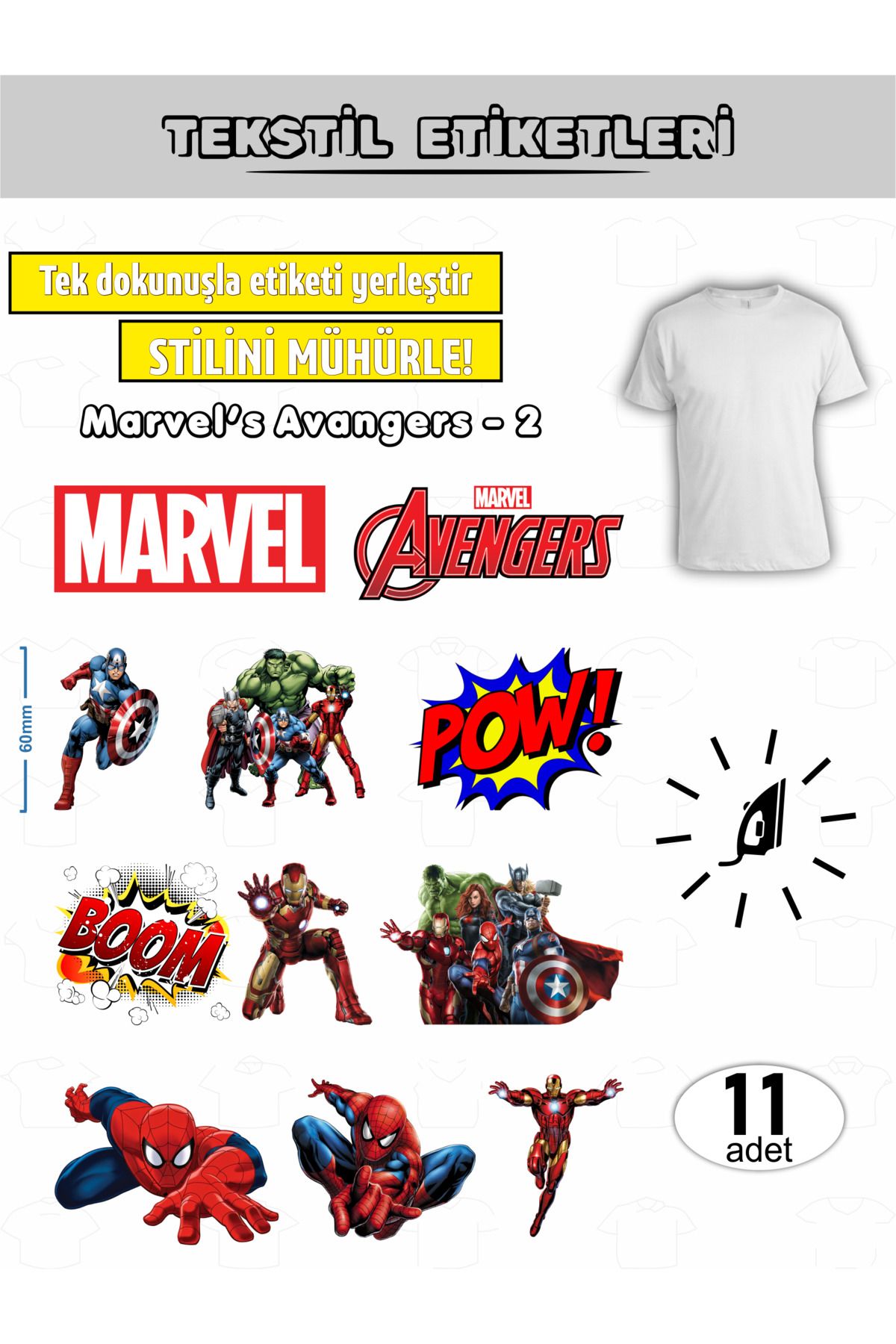 AGG Reklam Ütü Ile Yapışan Kıyafet Etiketi Marvel's Avengers -2 11Li Set