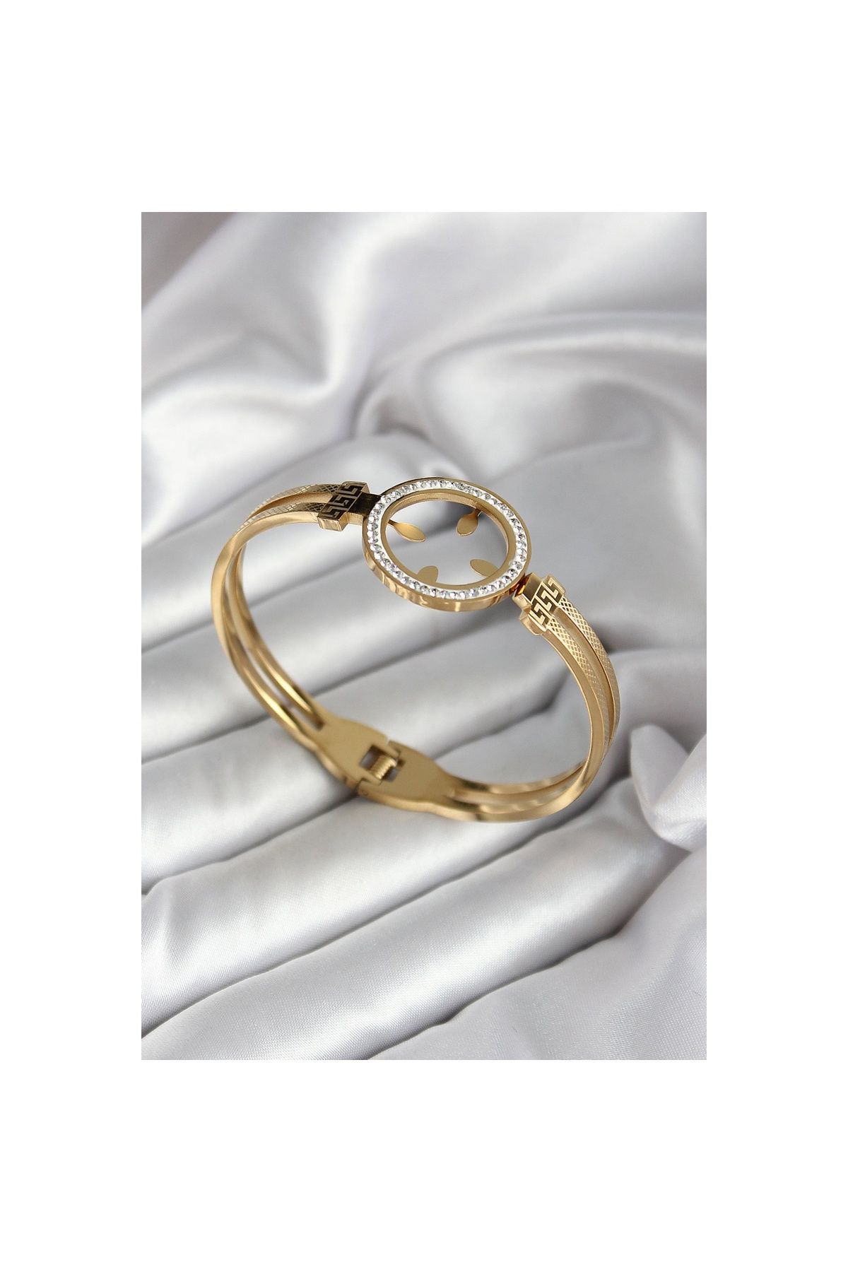 Ayder Timya 316l Çelik Zirkon Taşlı Çeyrek Takılabilir Model Gold Renk Kadın Kelepçe - Tj-bb7030