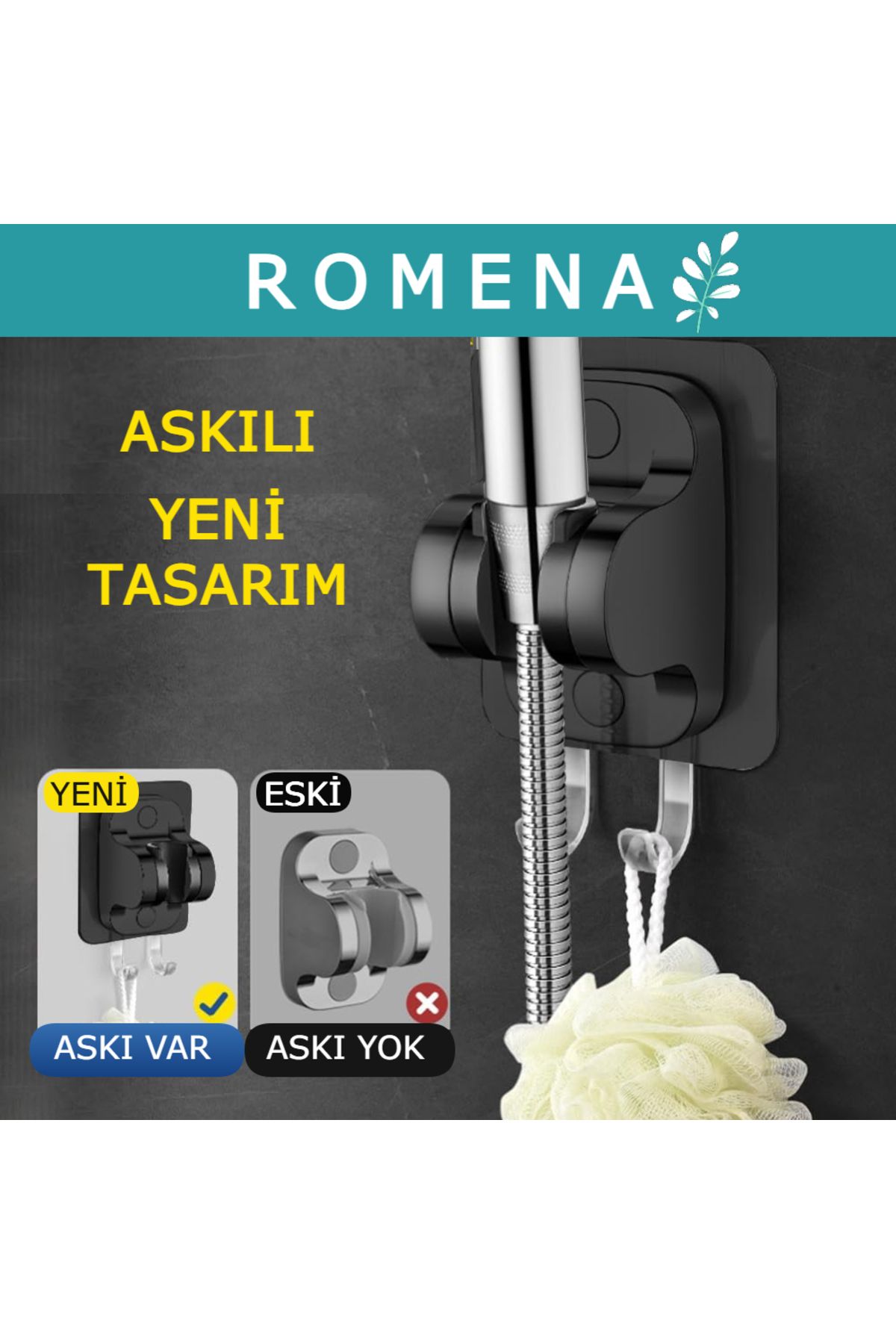 Romena Kendinden Yapışkanlı, Askılı Duş Mafsalı Siyah R5011-S