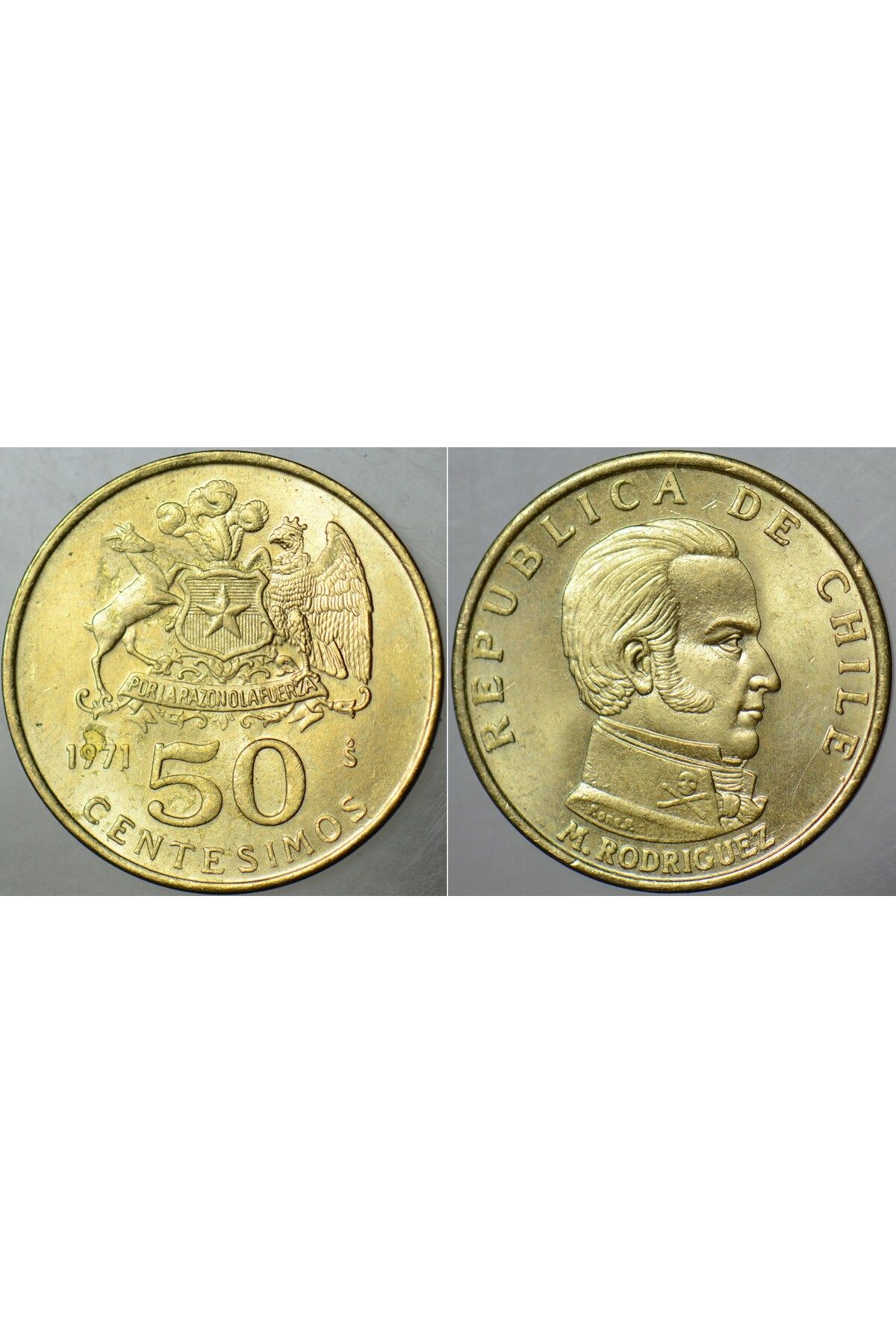 Banknoting ŞİLİ 50 CENTESIMOS 1971 ALÜMİNYUM-BRONZ 22 mm ÇİL(-) KONDİSYON.
