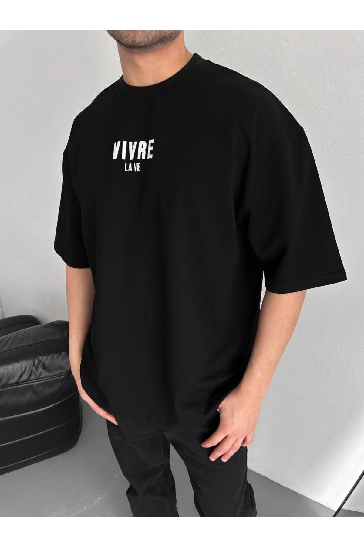 AURA Baskılı Oversize Bisiklet Yaka Unisex T-Shirt