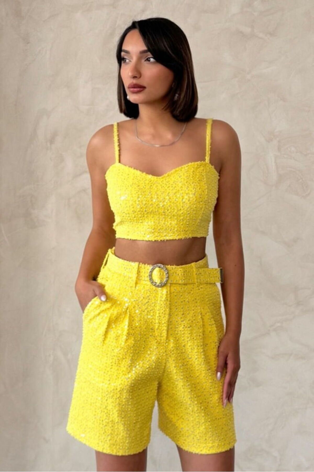 Castivo Fashion Sim Taş Detaylı Askılı Kalp Yaka Büstiyer
