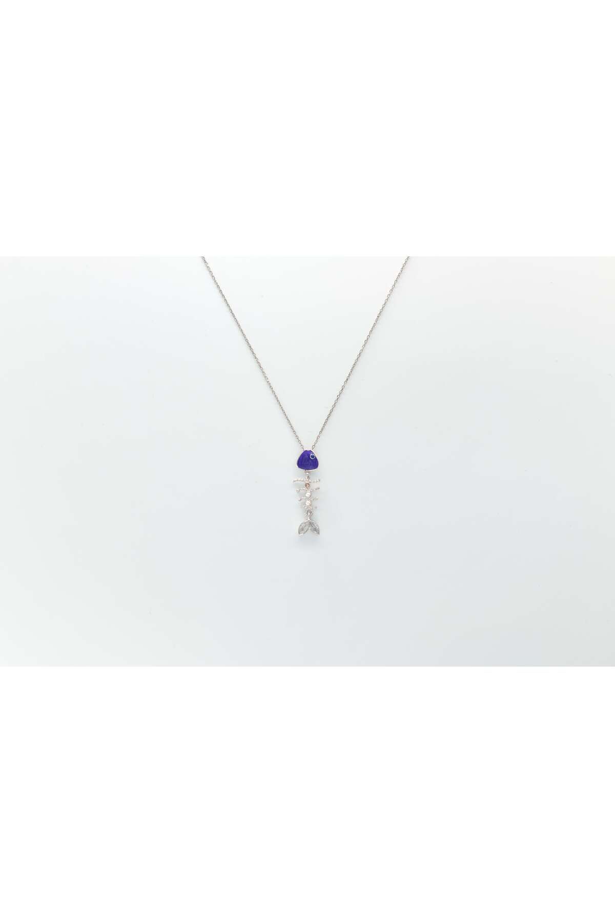 Ocean Silver & Jewelry Kristal Kuvars Taşlı Mine Kılçık Balık Gümüş Kolye