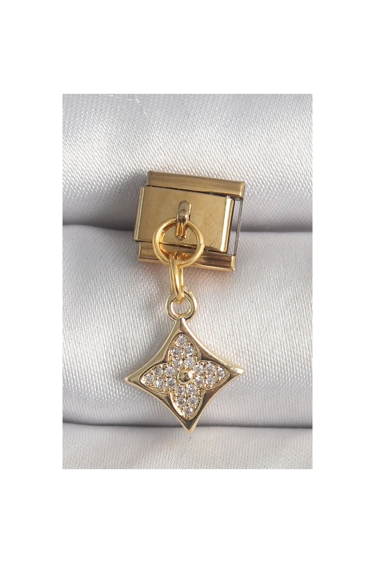 Ayder Timya 316l Çelik Gold Renk Sallantı Zirkon Taşlı Çiçek İşlemeli Nomination Charm - Tj-bc1355