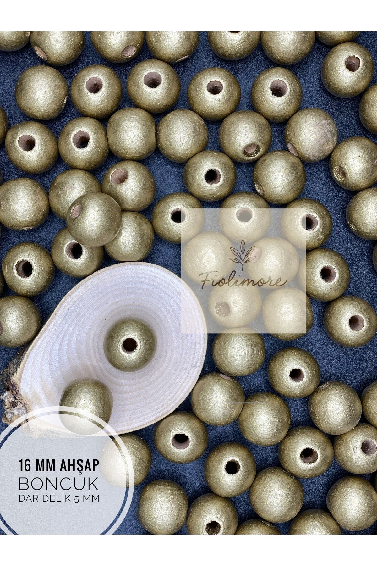 Fiolimore 16 mm Altın Sarı Ahşap Boncuk (50 Gram 35 Adet) Delik Çapı 5 mm Yuvarlak Dar Delik Renkli Tahta