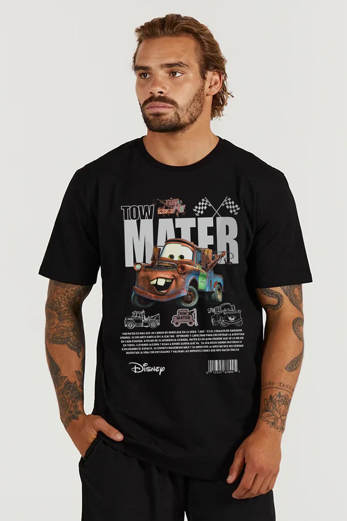 MODA Mater Şimşek McQueen Baskılı Oversize Kalıp Siyah Geniş Bol Kesim Erkek Tişört