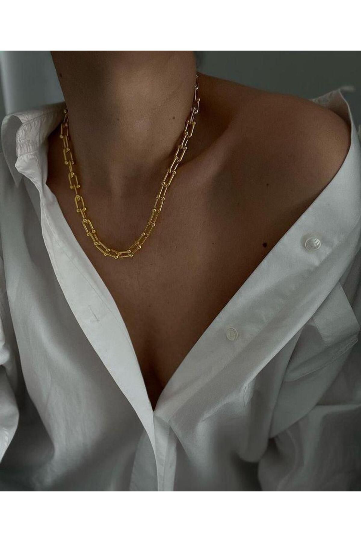 Gözde Pınar Queennbee Kadın Tifany Model Altın Renk Çelik Kolye