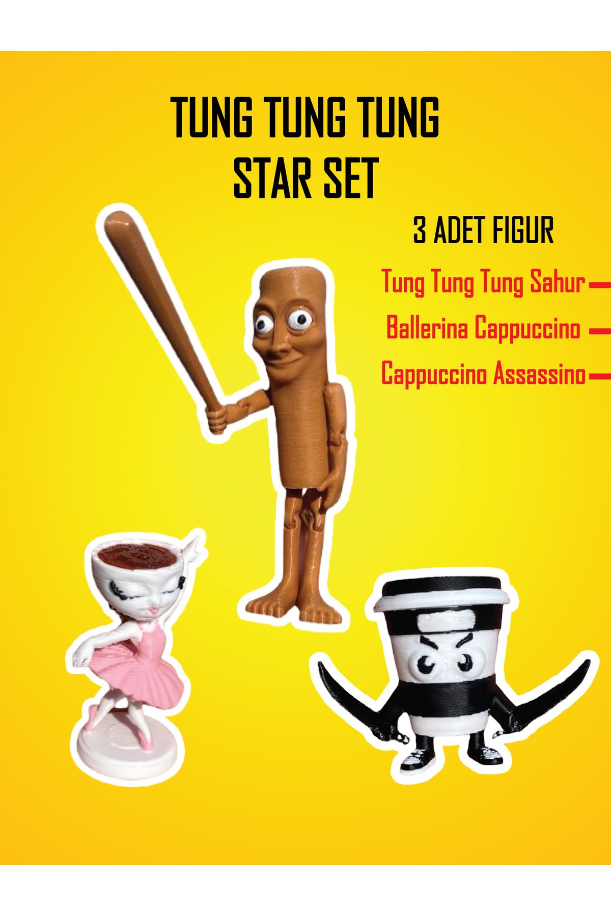 GiginGo Tung Tung Tung Sahur STAR Set - Brainrot Karakterleri 3 Adet