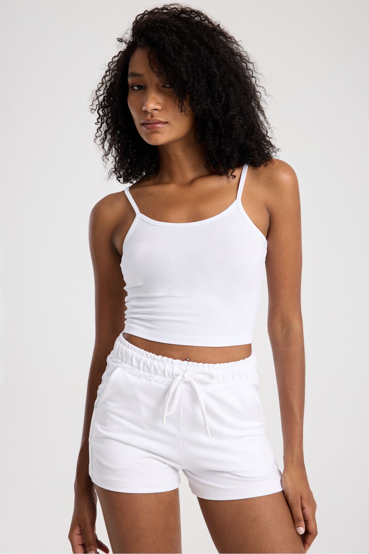 3 ROPE Kadın Basic İp Askılı Crop Bluz