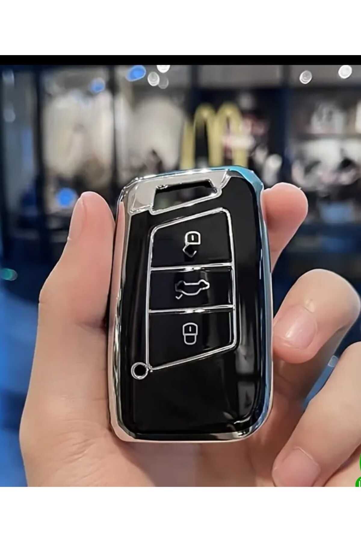 GMA KEYS Volkswagen Passat B8 Smart Siyah Oto Anahtar Kumanda Kabı Kılıfı Nano Siyah Gümüş Silver Renk