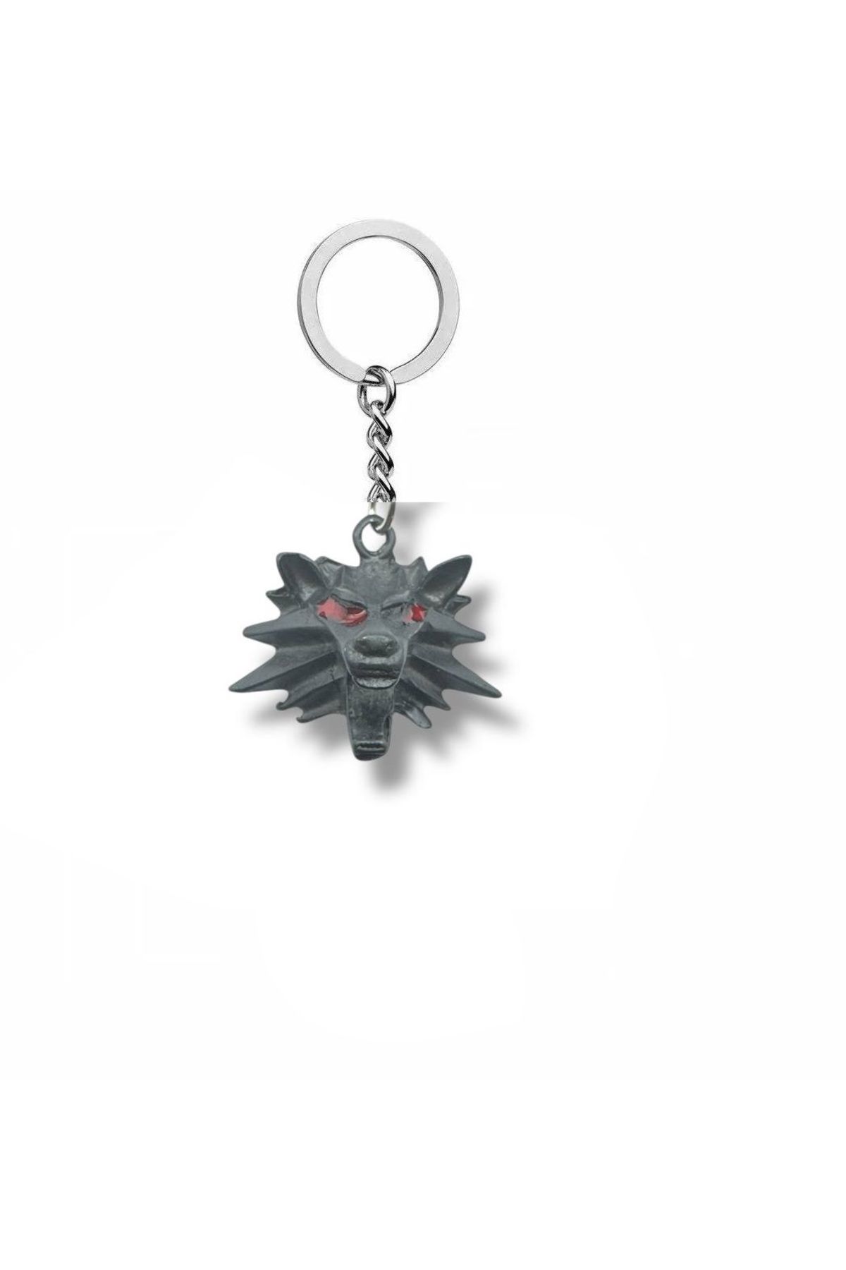 Herşey Nota The Witcher Kırmızı Gözlü Kurt Kafası Anahtarlık | Unisex | Fantastik Oyun Temalı Metal Aksesuar