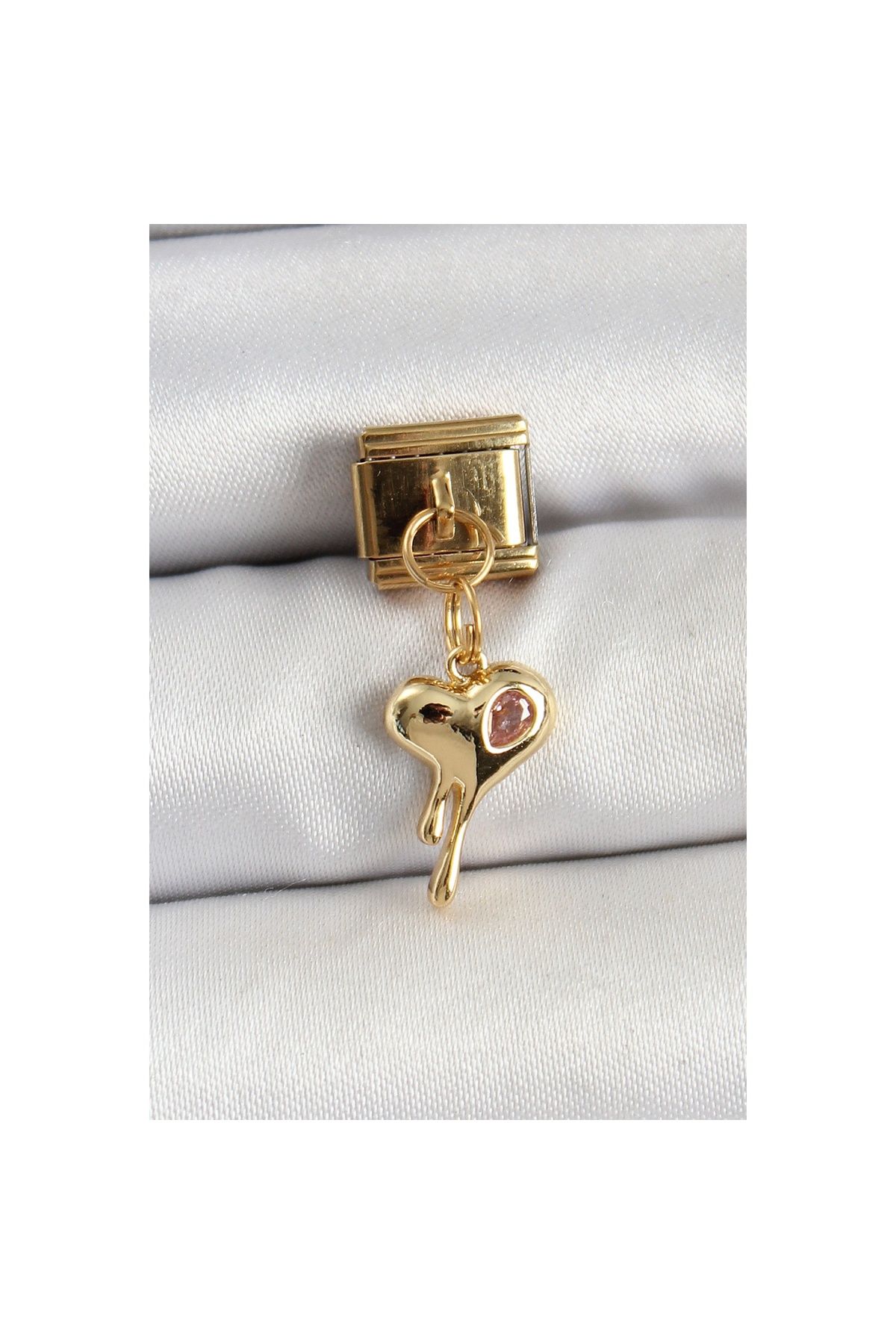 Ayder Timya 316l Çelik Sallantılı Zirkon Taşlı Eriyen Kalp Model Gold Renk Nomination Charm - Tj-bc1433