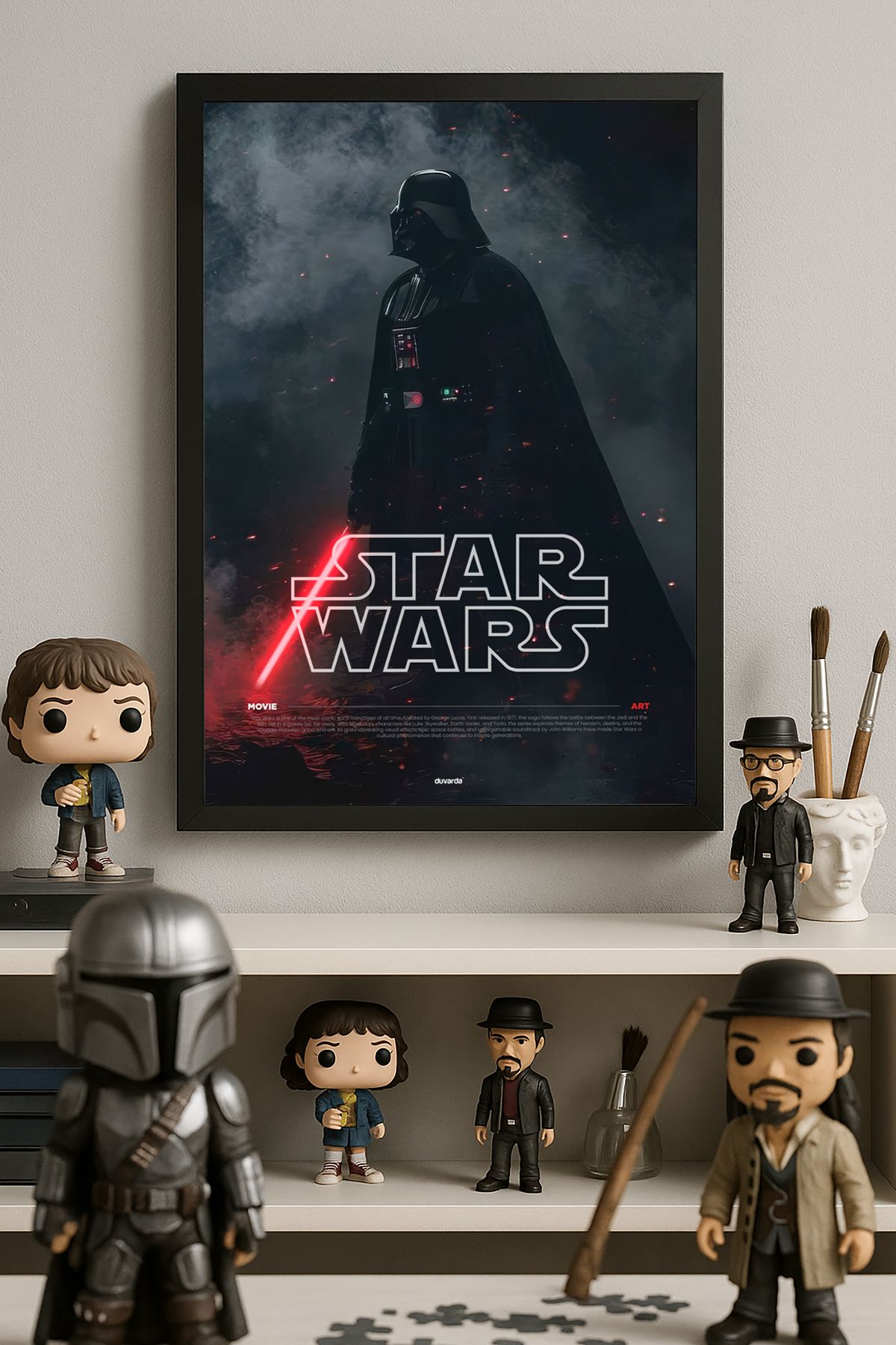 Duvarda Star Wars Siyah Ahşap Çerçeveli Film Duvar Tablosu