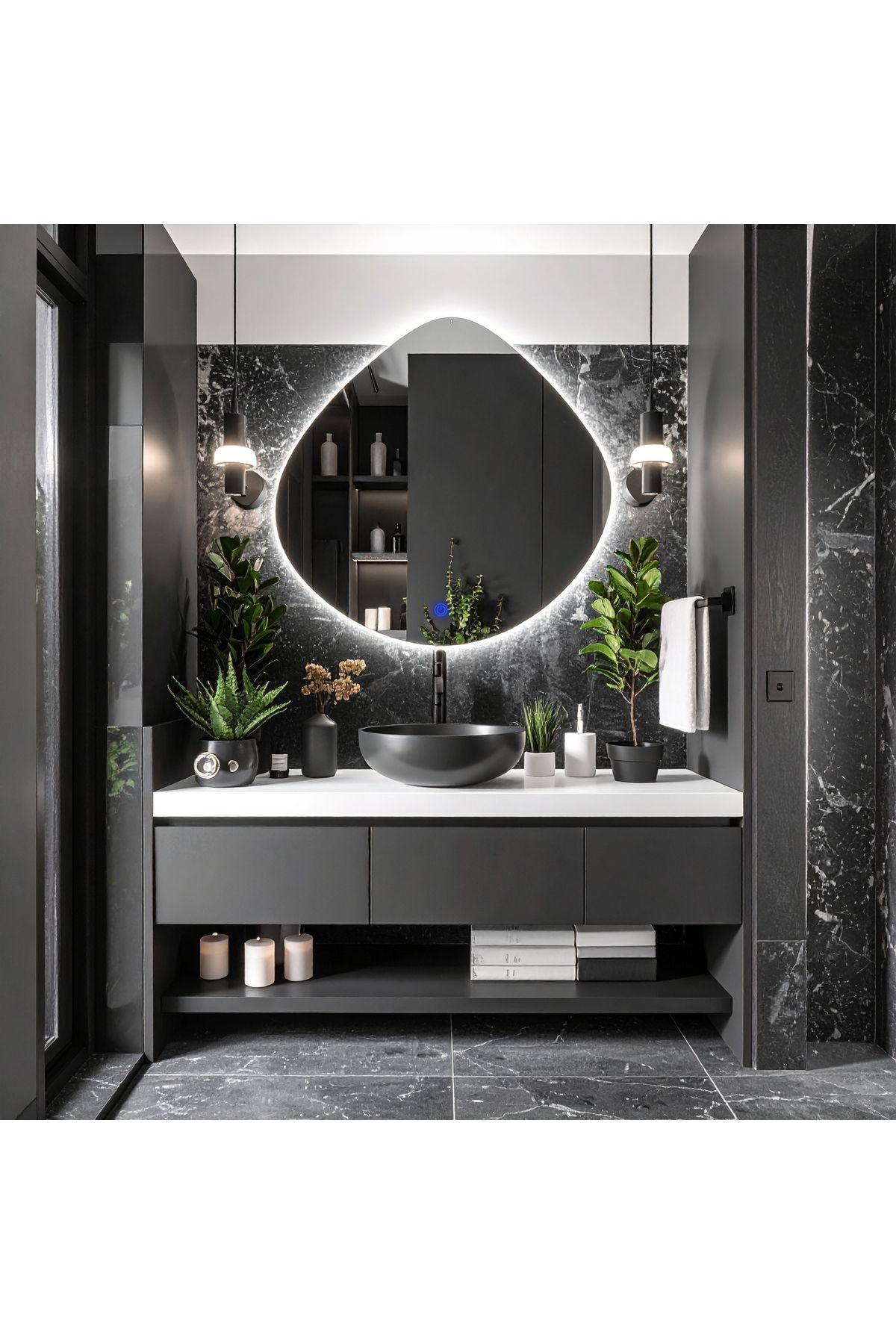 lumora mirror design Zynor Beyaz Led'li Lazer Kumlamalı Lavabo & Banyo Aynası (Dokunmatik Sensörlü)