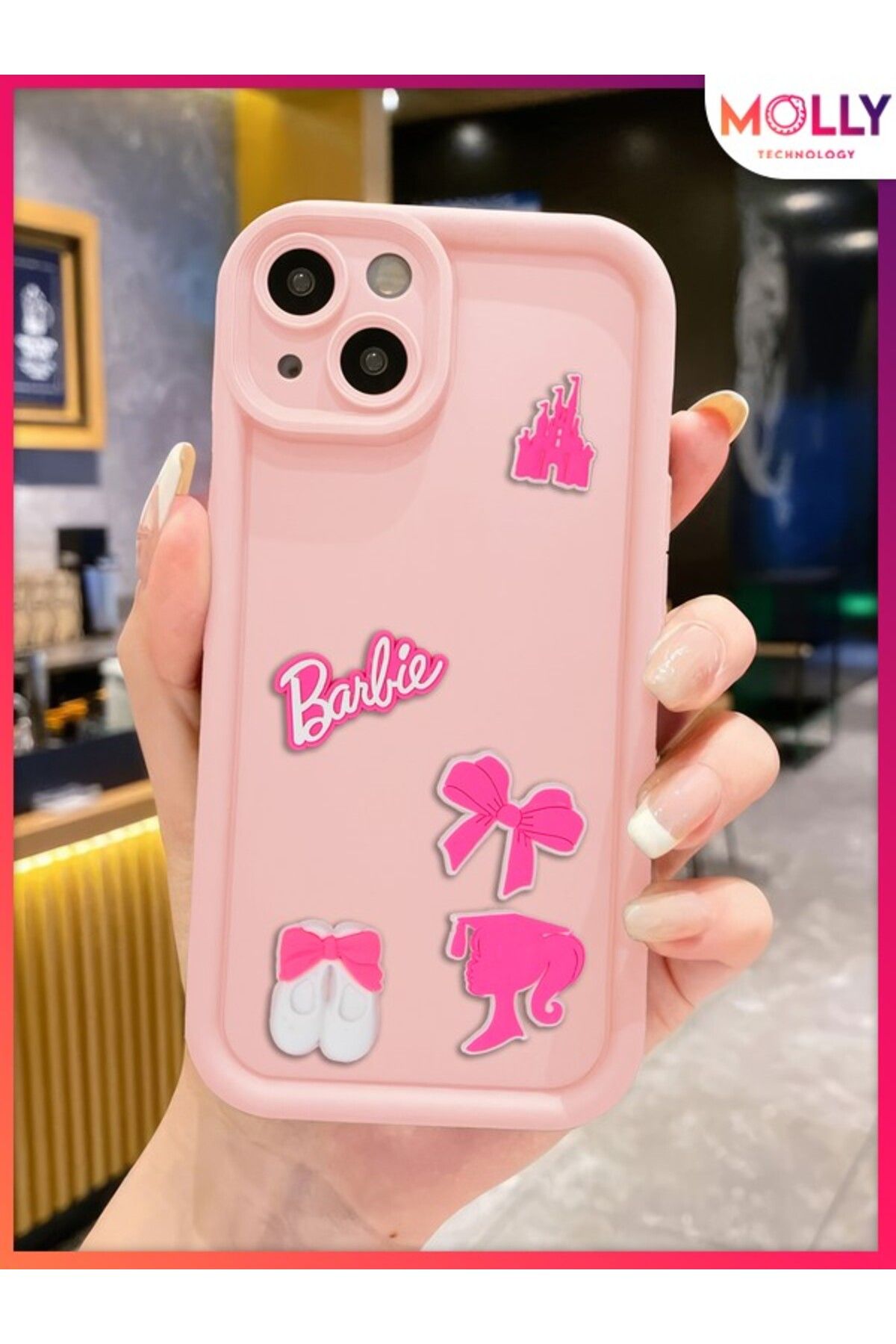 Molly iPhone 14 İçin Kum Pembesi Kenarları Kalın 3d Kabartmalı Cute Girl Silikon Kılıf