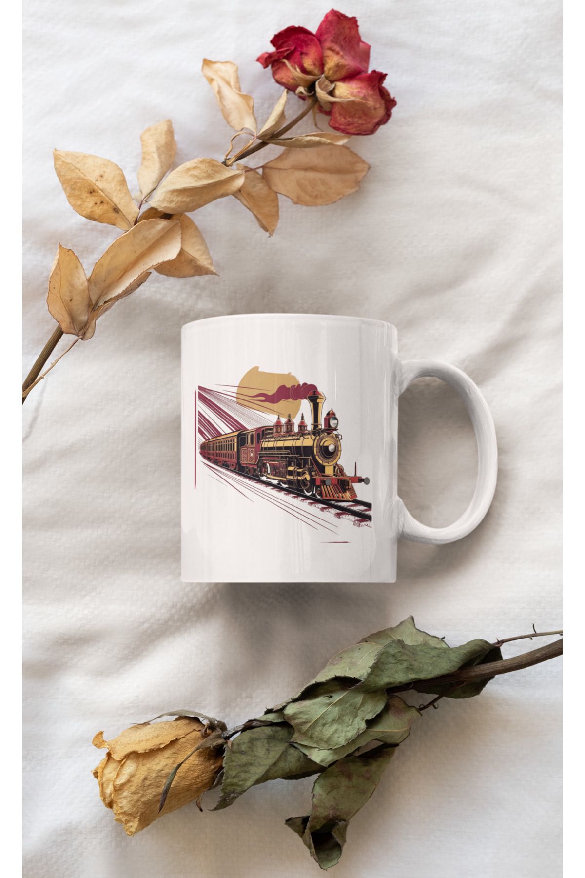 Crocodile Design Studio Nostaljik Tren Baskılı Hediyelik Porselen/ Seramik Çay Kahve Kupa Bardak