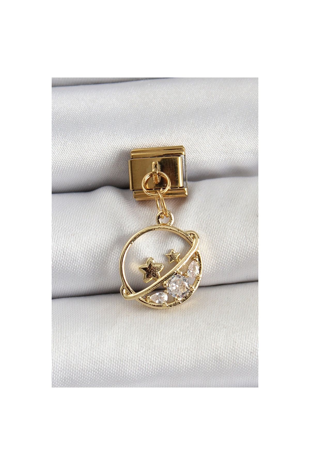 Ayder Timya 316l Çelik Sallantılı Zirkon Taşlı Satürn Model Gold Renk Nomination Charm - Tj-bc1418