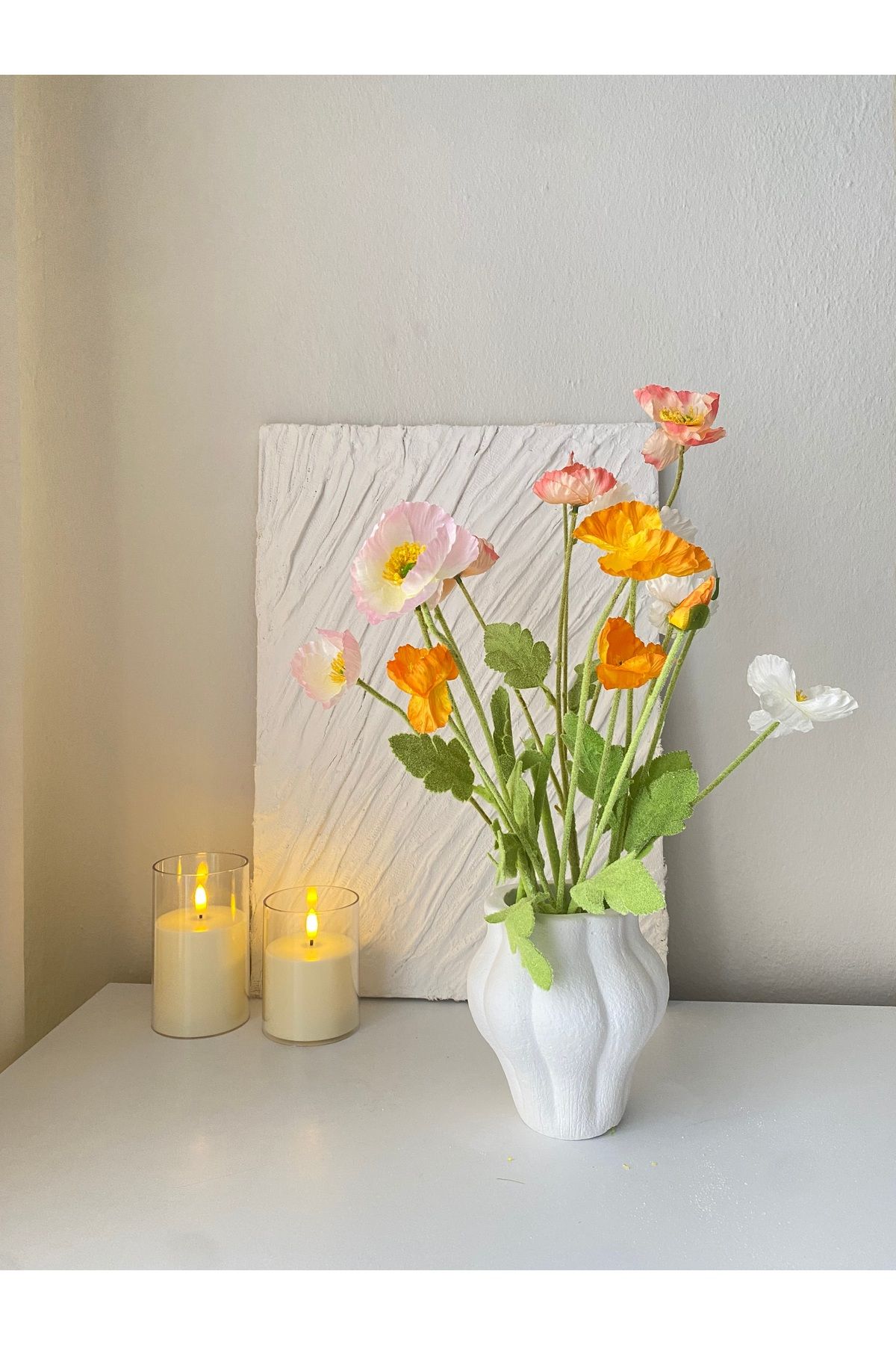 bliss store Yapay Çiçek 4lü Gelincik Dalı 4 adet 60 cm Karışık Renkli