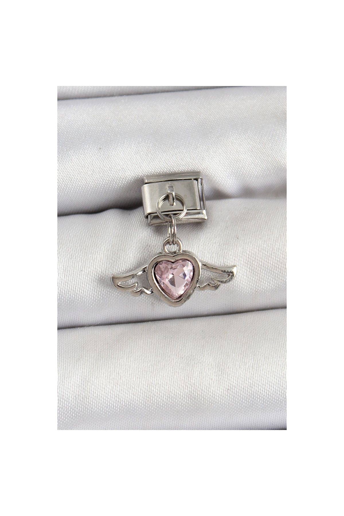 Ayder Timya 316l Çelik Gümüş Renk Pembe Kanatlı Kalp Model Nomination Charm - Tj-bc1489