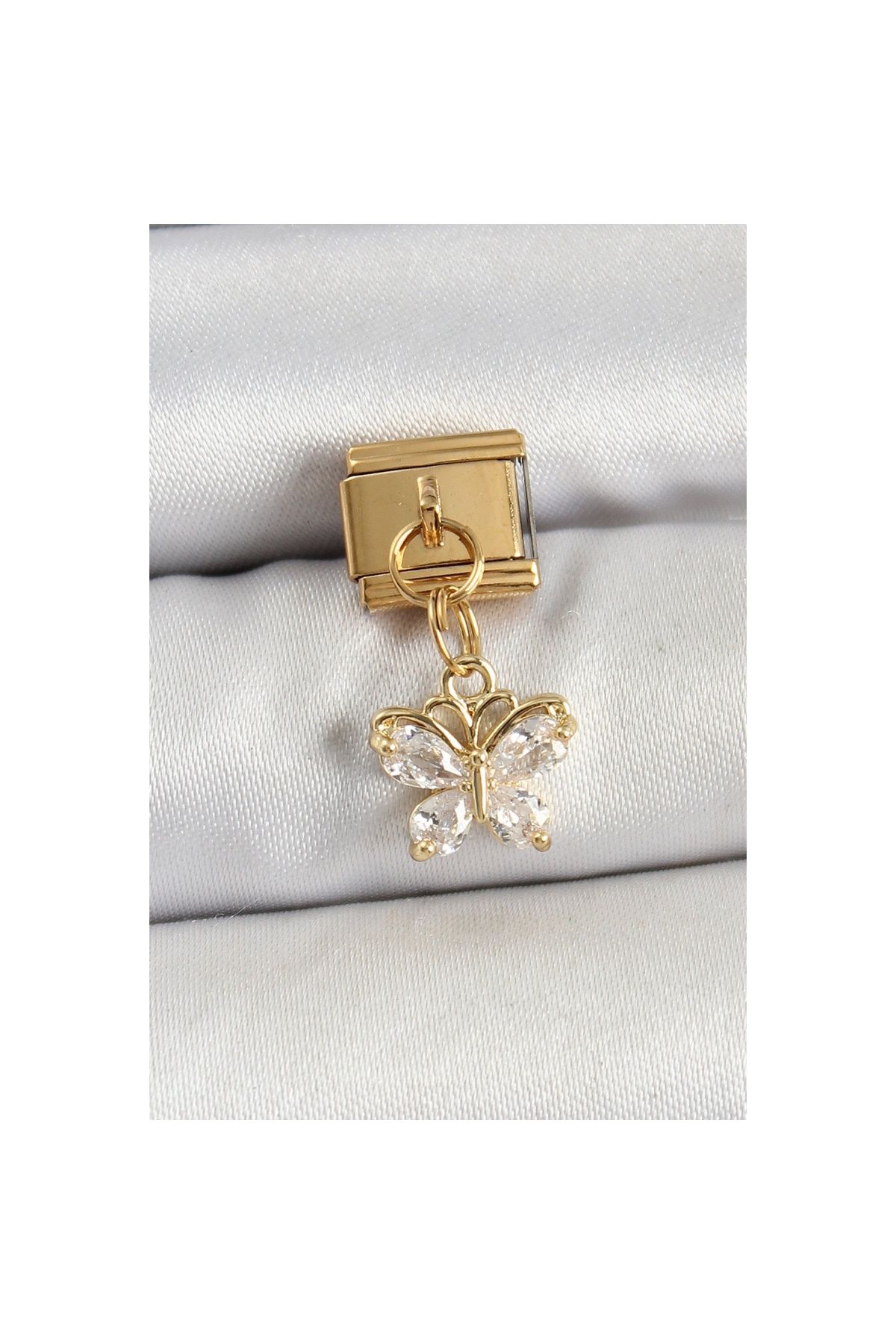 Ayder Timya 316l Çelik Sallantılı Zirkon Taşlı Kelebek Model Gold Renk Nomination Charm - Tj-bc1434