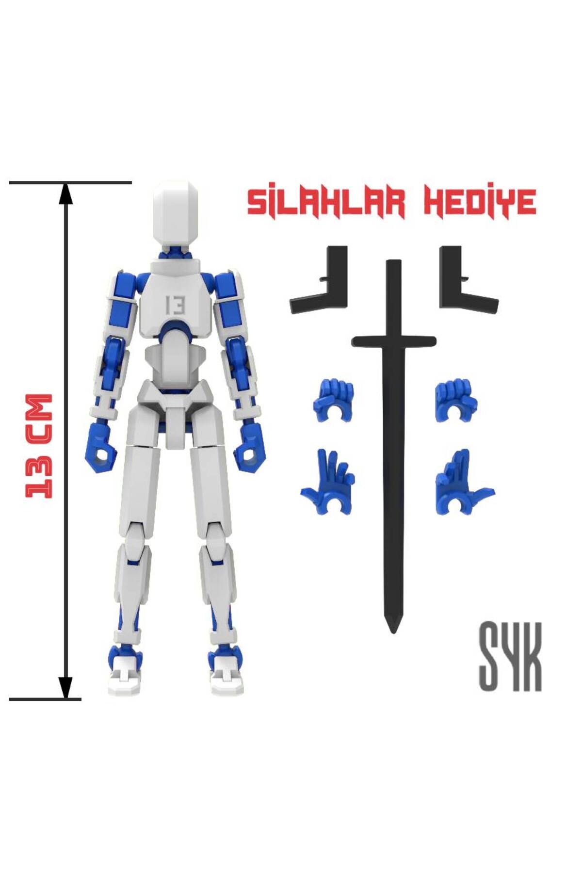 SYK Design Robot 13 Dummy Beyaz Mavi Tüm Eklemleri Hareketli Aksiyon Figürü Oyuncak